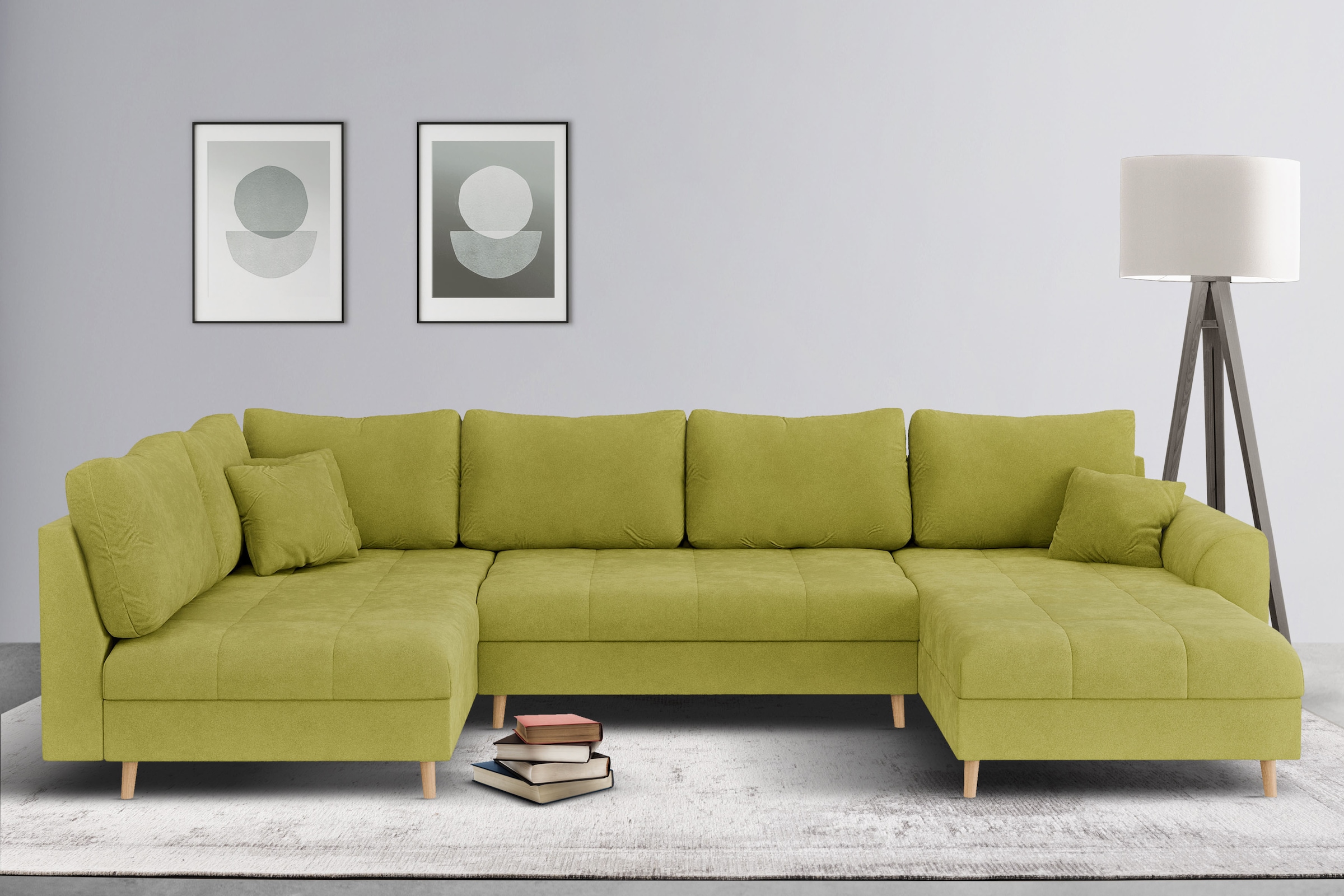 Home affaire Wohnlandschaft »CHARRE U-Form mit Ottomane, Maße B/T/H: 310/161/81 cm«, feine Steppung, lose Rücken- und Zierkissen, auch in Cord und Bouclé