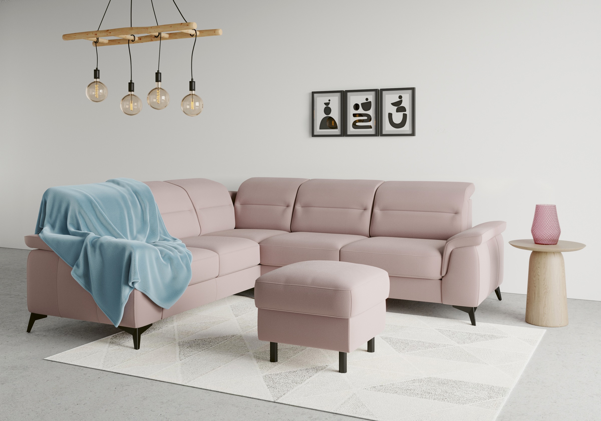 sit&more Ecksofa »Sinatra L-Form«, optinal mit Kopfteilverstellung und Armteilfunktion, Metallfüße