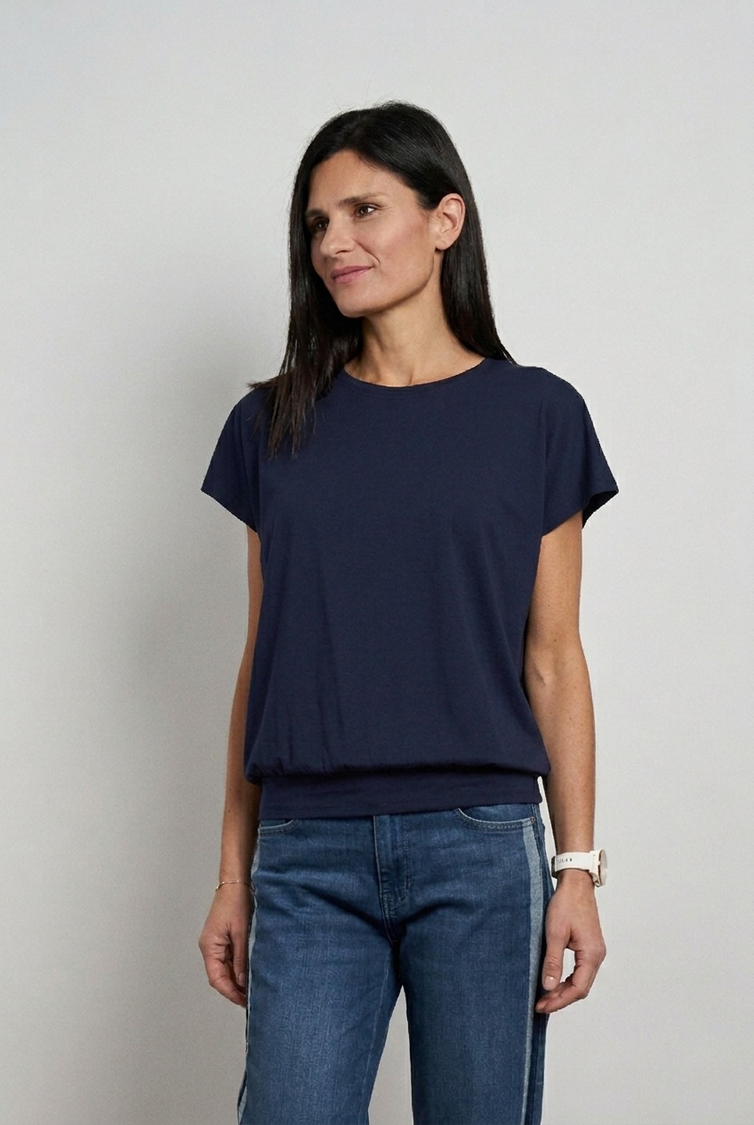 Seidel Moden Rundhalsshirt mit breiten Gummiband an der Taille - MADE IN GE günstig online kaufen