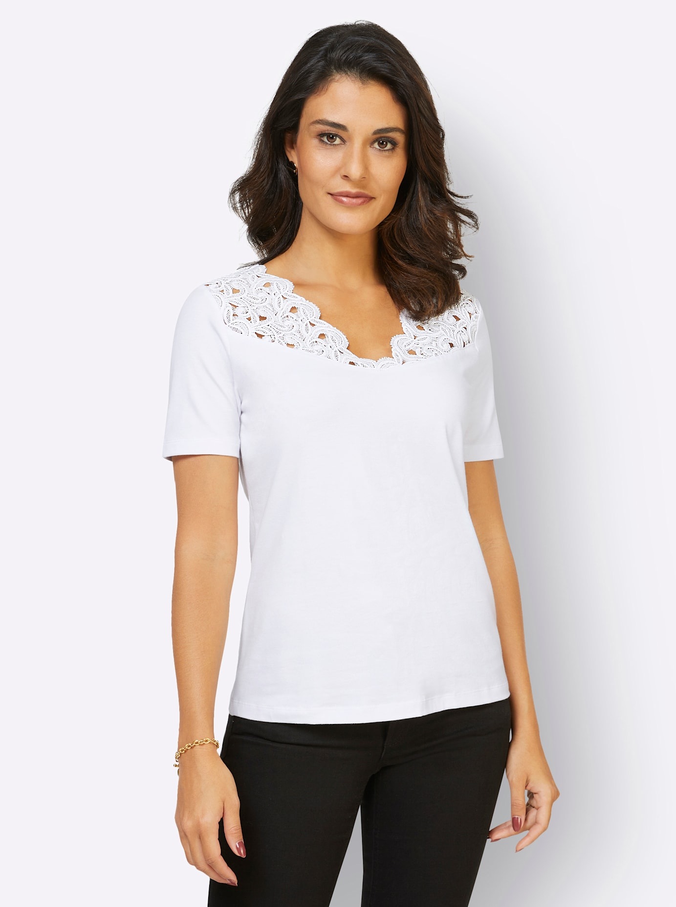 creation L Spitzenshirt "Modal-Baumwoll-Shirt" 1 Stk. tlg. günstig online kaufen