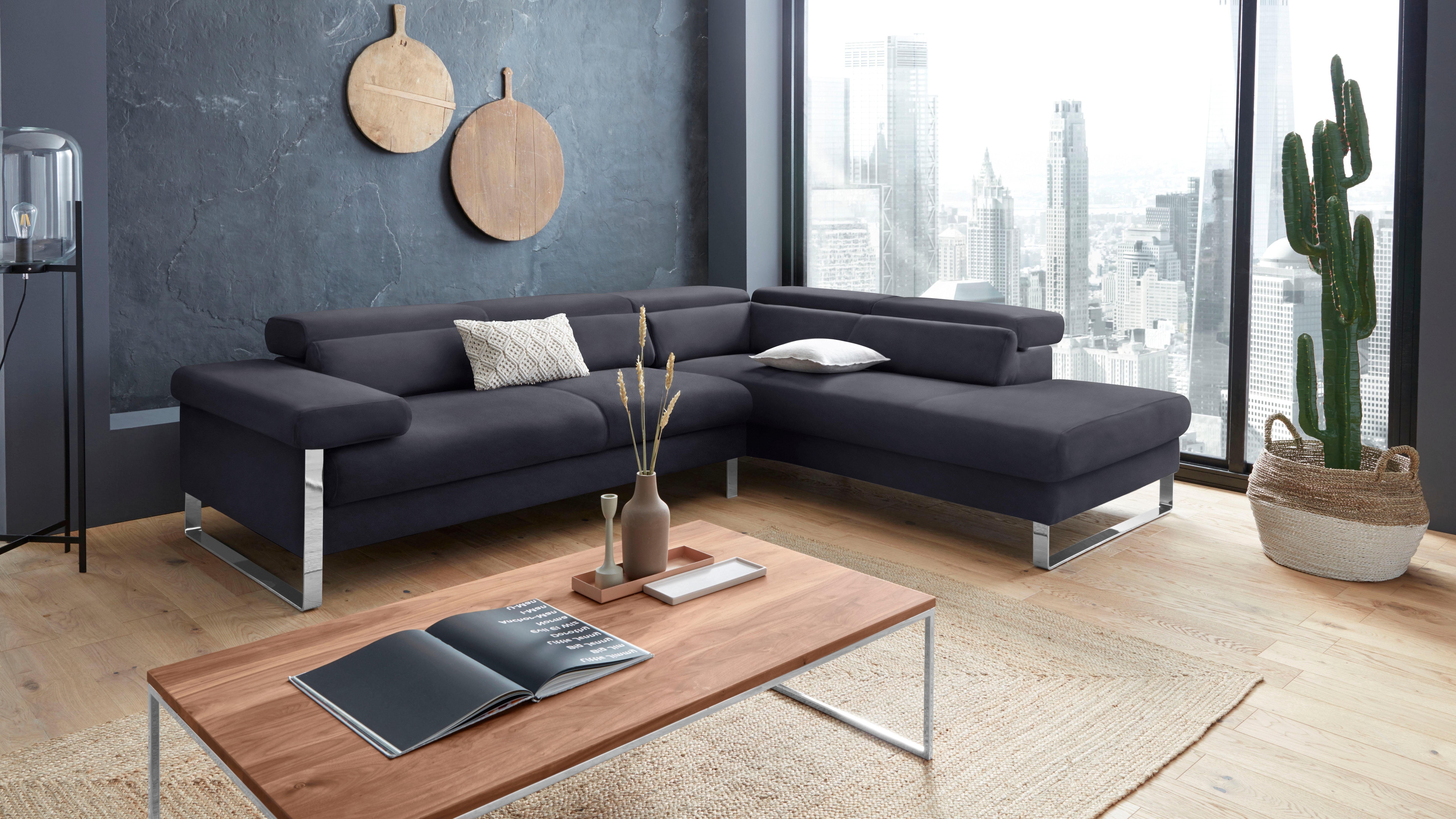 W.SCHILLIG Ecksofa "finn, toller Sitzkomfort, L-Form, hochwertige Verarbeitungsdetails" German Design Award 2016, Fußgestell Chrom glänzend, Breite 281 cm