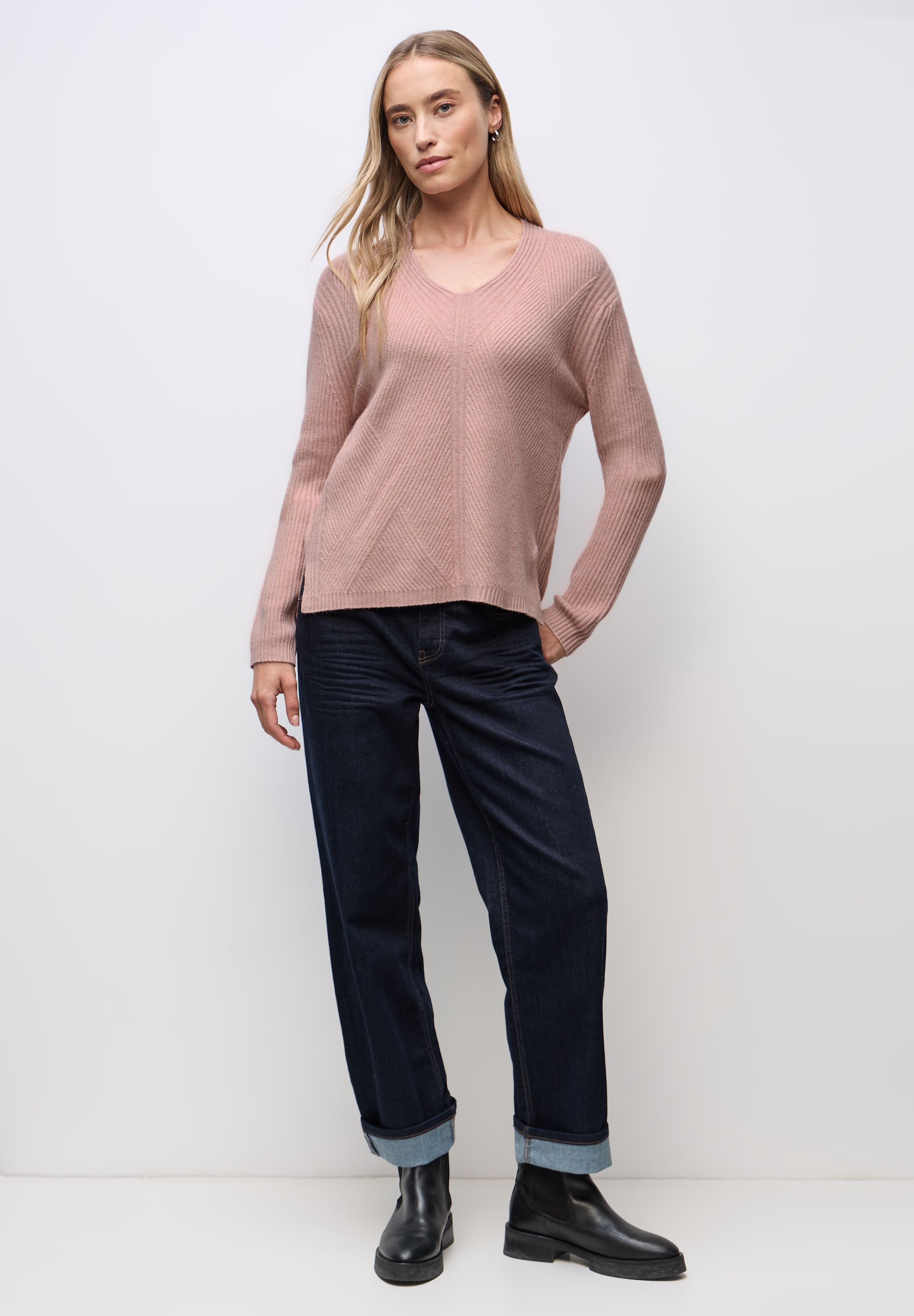 STREET ONE V-Ausschnitt-Pullover in Unifarbe