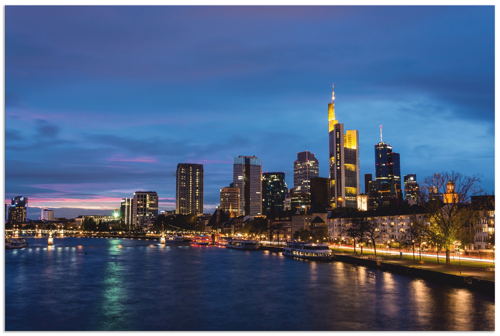 Artland Alu-Dibond-Druck "Frankfurt Skyline", Deutschland, (1 St.), für Innen- und Außenbereich geeignet, Outdoorbild