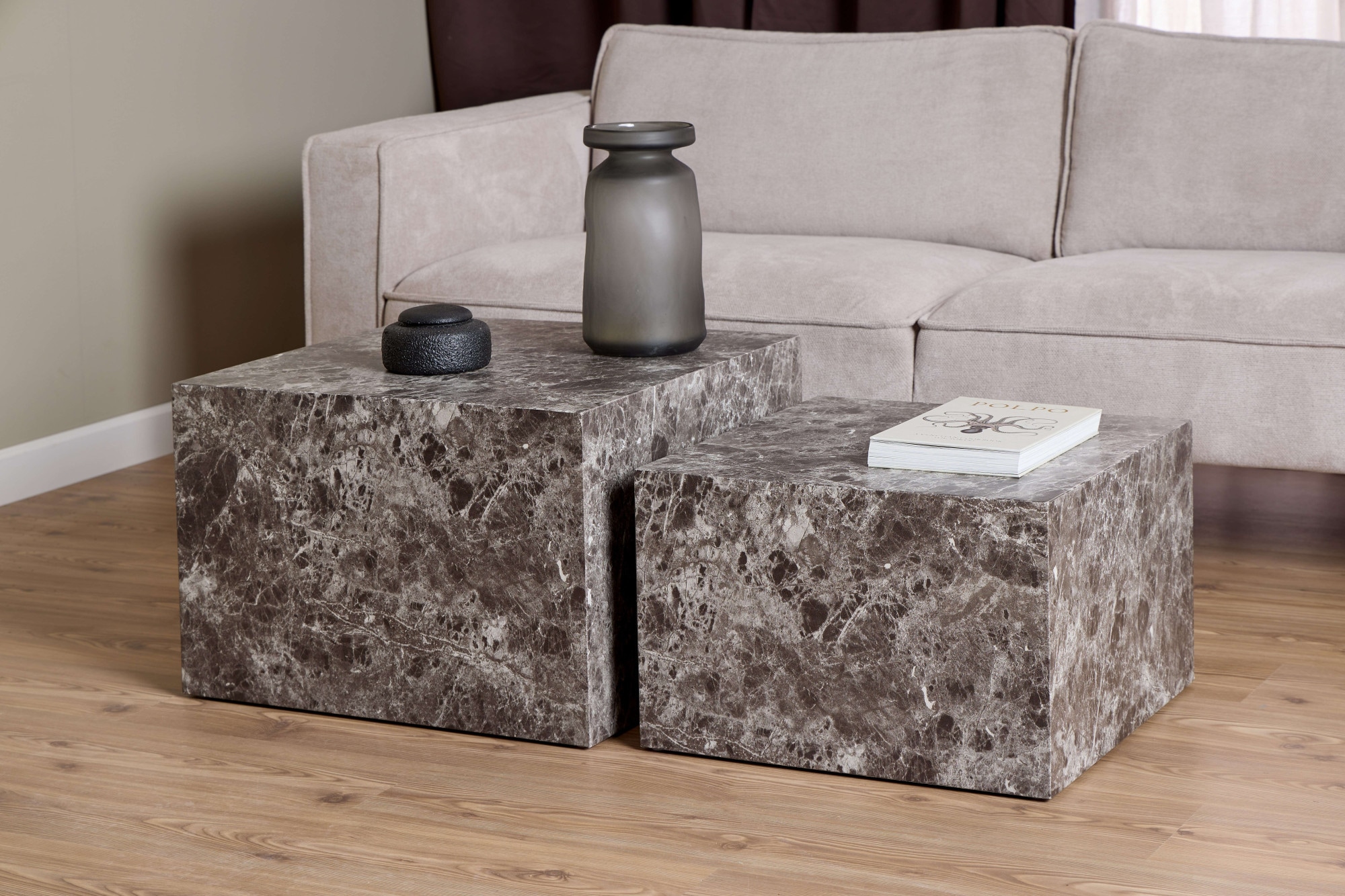 ACTONA GROUP Couchtisch »Dice«, (Set, 2 St., Im Set 2 Stück), Couchtischsatz, Schwartz Ocean rau Papier, 2 stk, 58x58x40cm