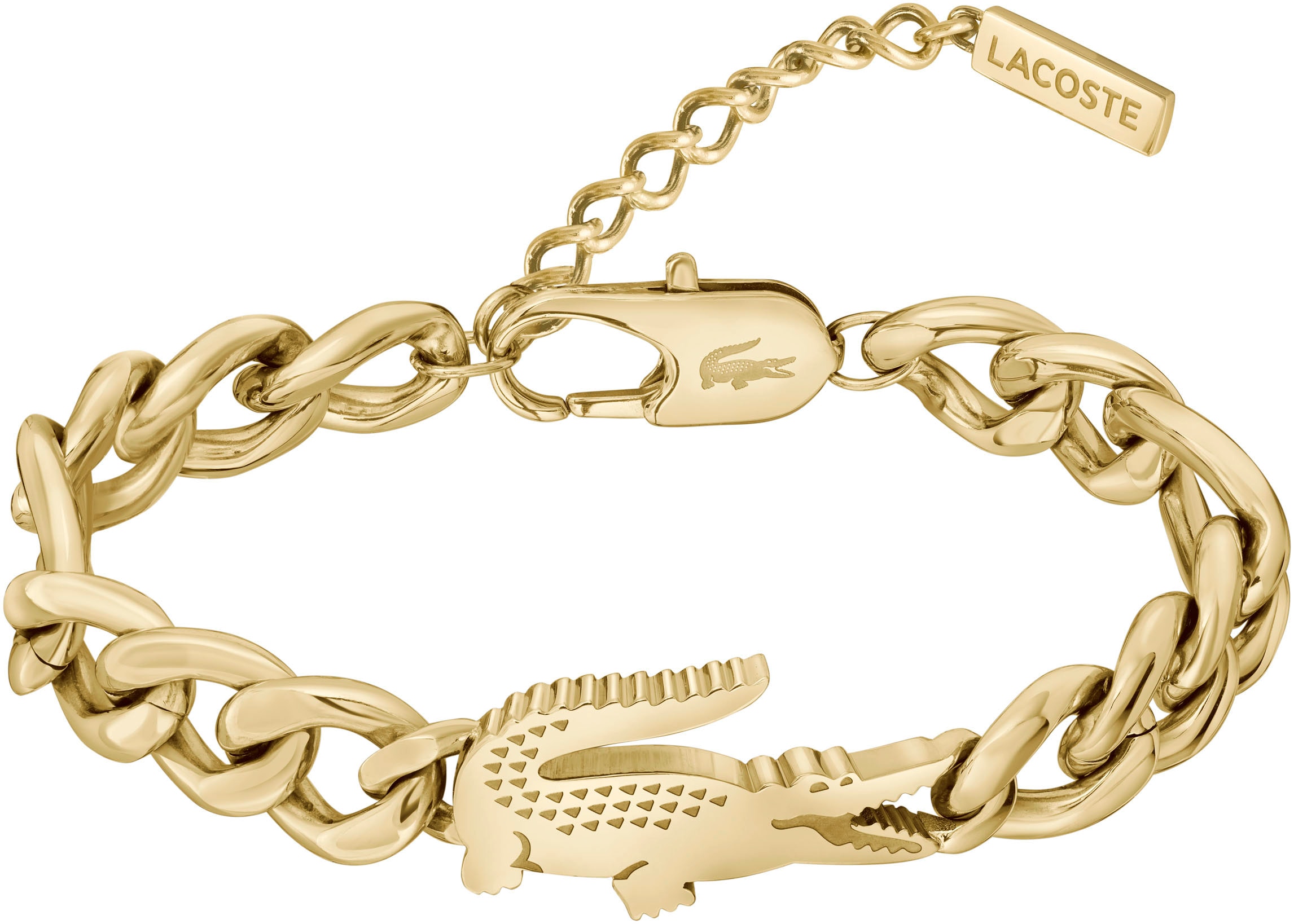 Armkette LACOSTE "CROCODILE", gold (gelbgoldfarben), Armbänder, Damen, 19cm, Edelstahl, Armkette