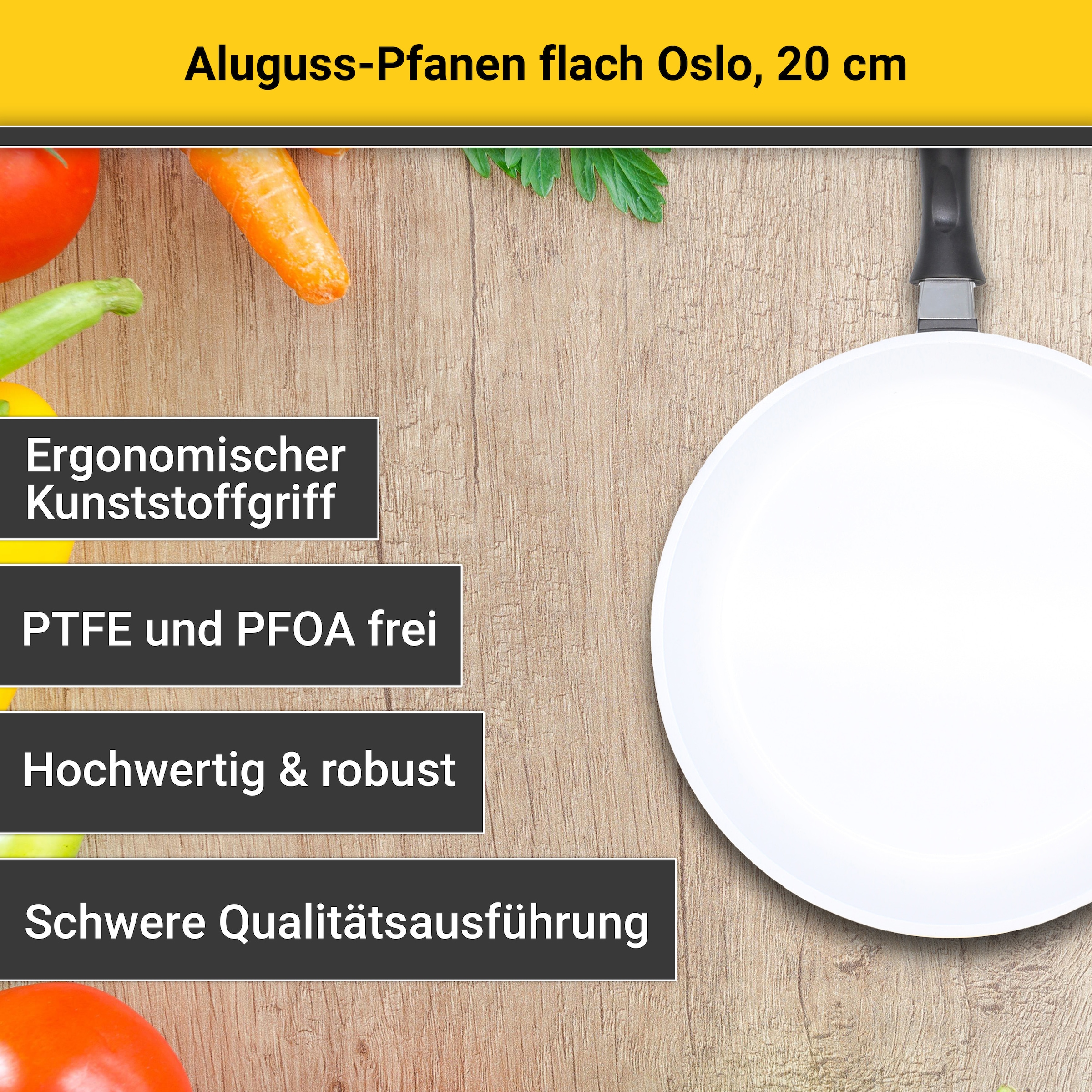 Krüger Bratpfanne »Oslo«, Aluminiumguss, (1 tlg.), flach, Keramikbeschichtung, Induktion, Ø 20 cm