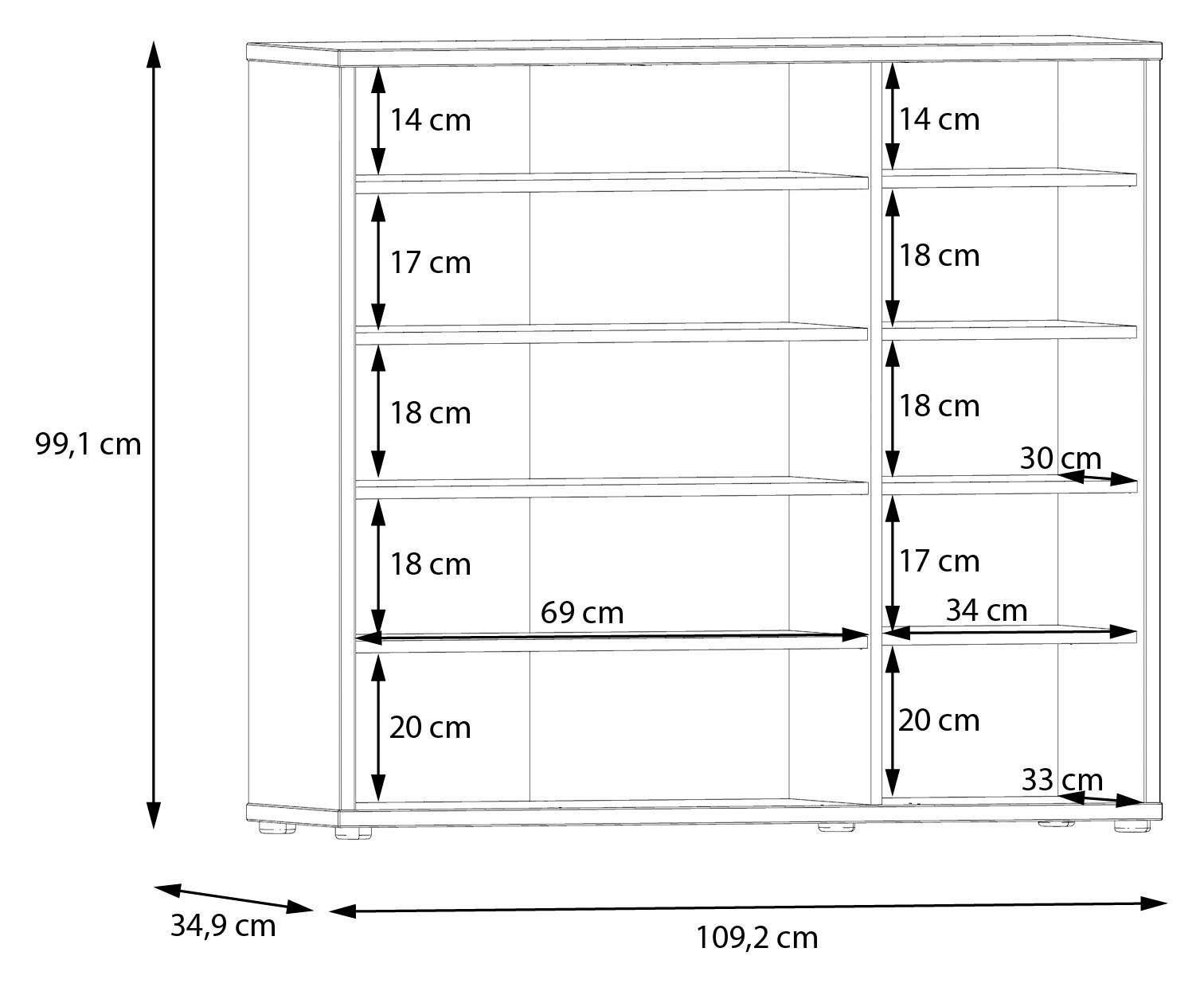 FORTE Schuhschrank »Alice Springs«, (B/H/T 109,2/99,1/34,9 cm), Stauraumschrank, Mehrzweckschrank, grifflose Front, Push to open