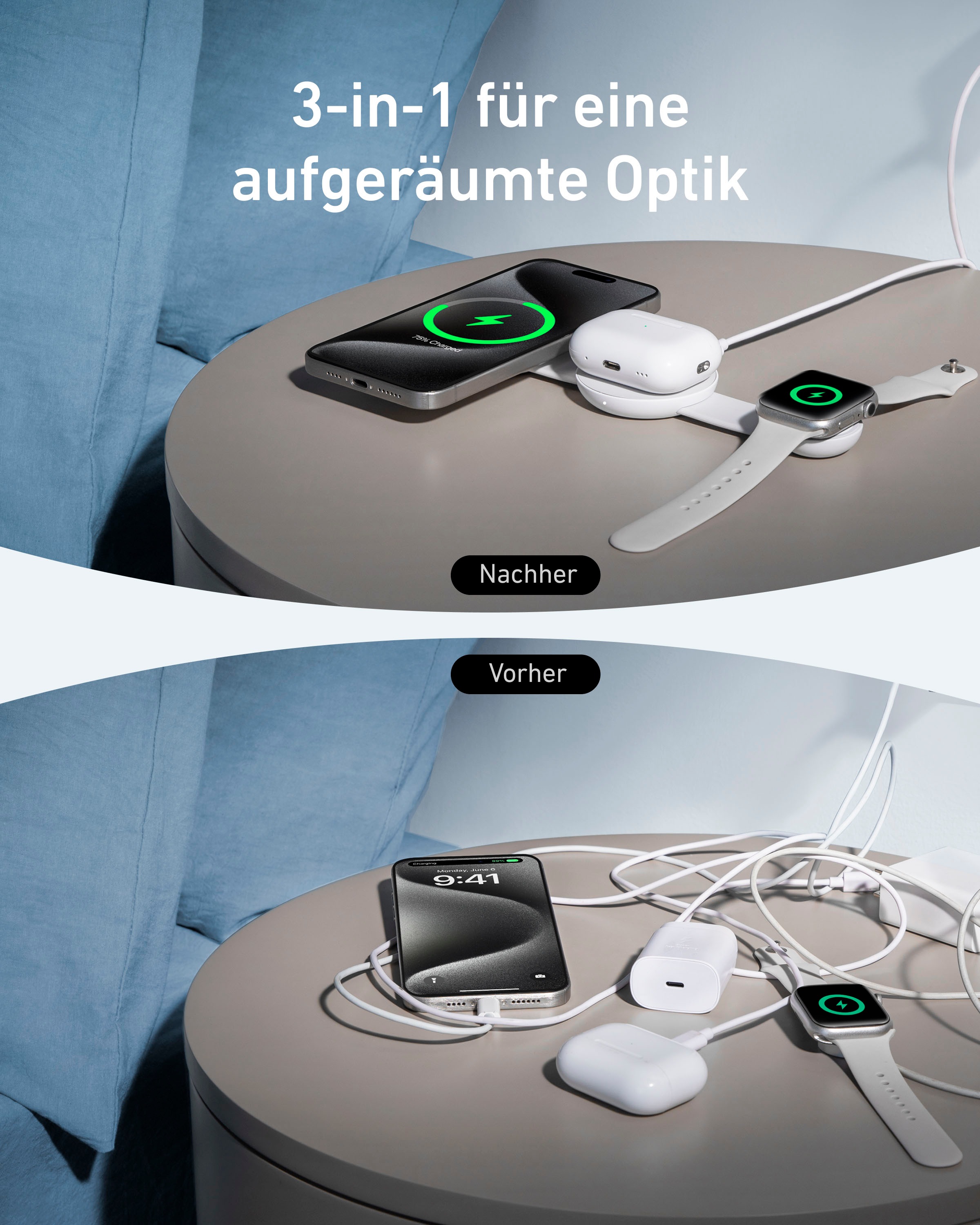 Anker Smartphone-Ladegerät »MagGo Wireless Charging Station (3-in-1, Foldable Pad)«