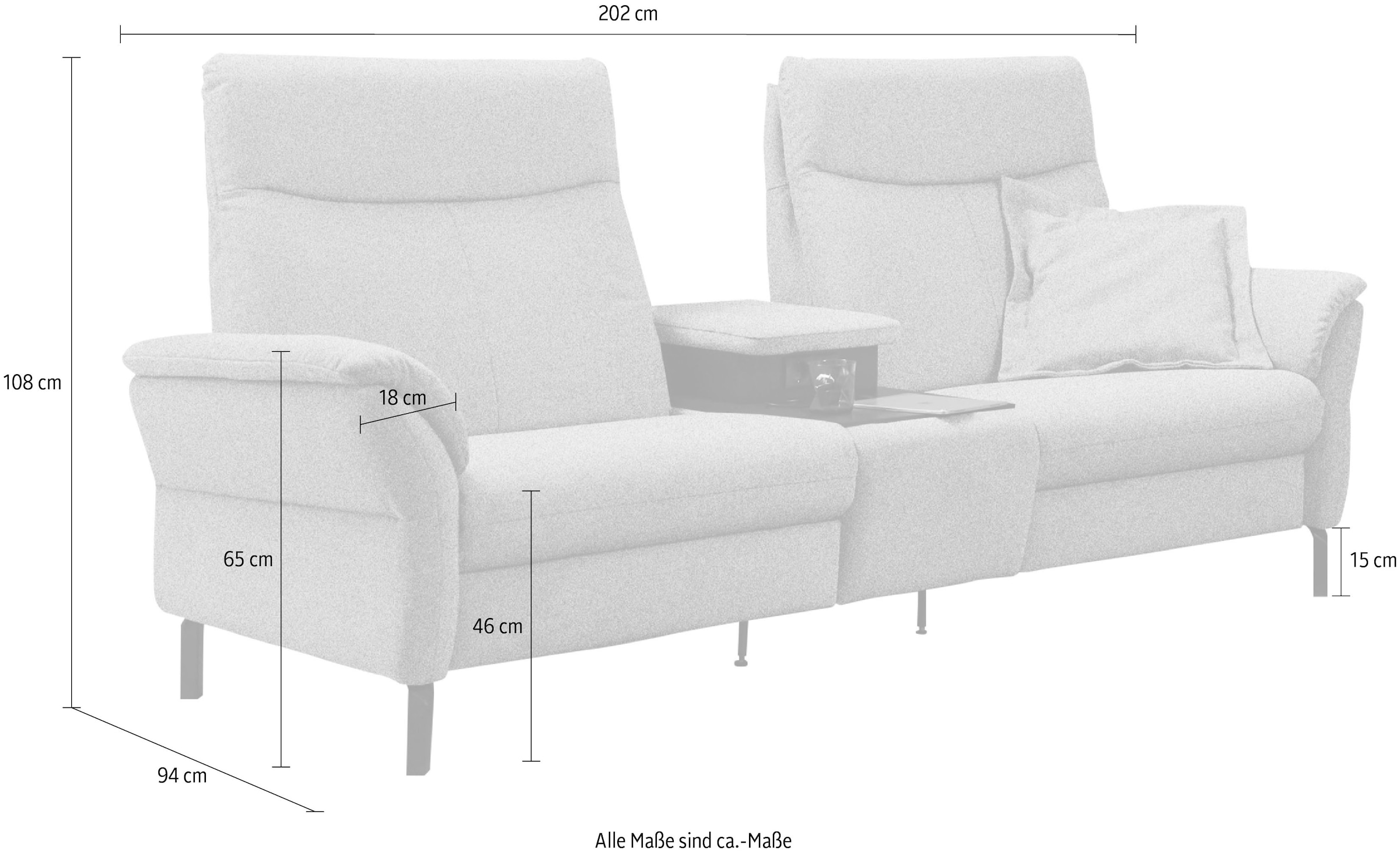 Places of Style 2-Sitzer »Sisto, inklusive 2x Relaxfunktion motorisch mit Herz-Waage-Beschlag«, Zwischenelement mit Tisch, Steckdose & USB-Ladestation