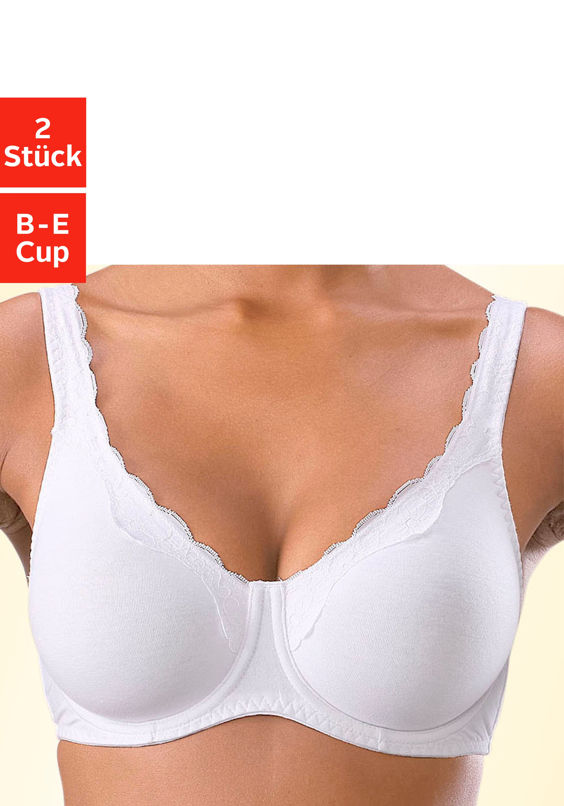 Thumbnail - petite fleur Bügel-BH Packung, 2 Stück, aus Baumwolle mit Spitzenkante und breiteren Trägern