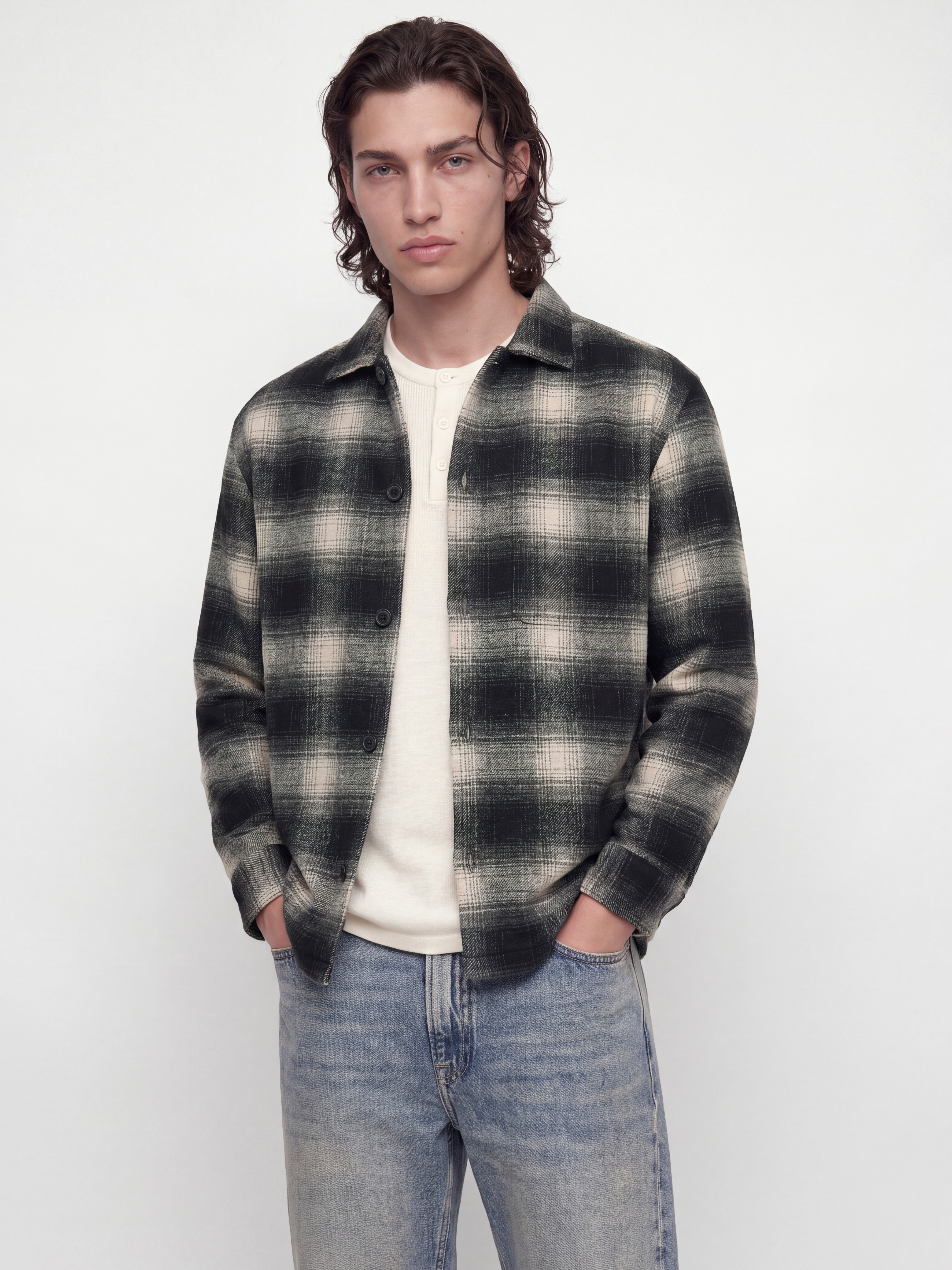 Jack & Jones Langarmhemd "JJESOHO OLLIE OVERSHIRT LS SN" Materialmix, locker geschnitten