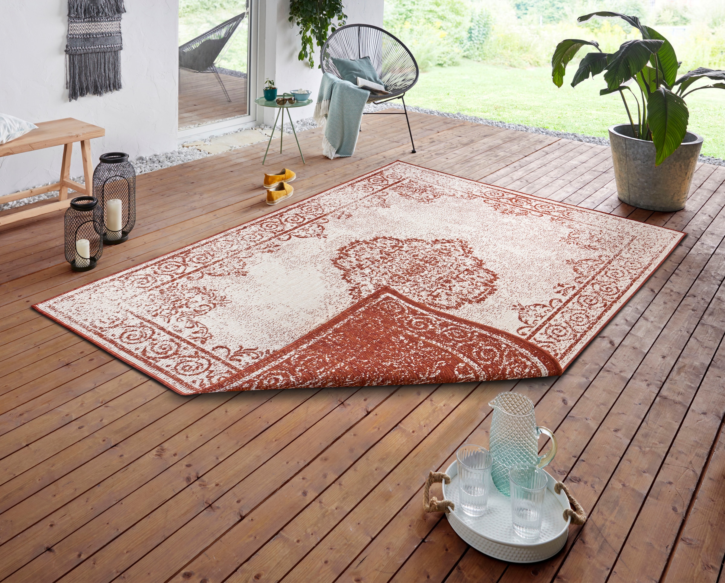 NORTHRUGS Teppich »CEBU Wendeteppich«, rechteckig, In-& Outdoor, Wetterfest, Balkon, Wohnzimmer, Wasserfest, Orientalisch