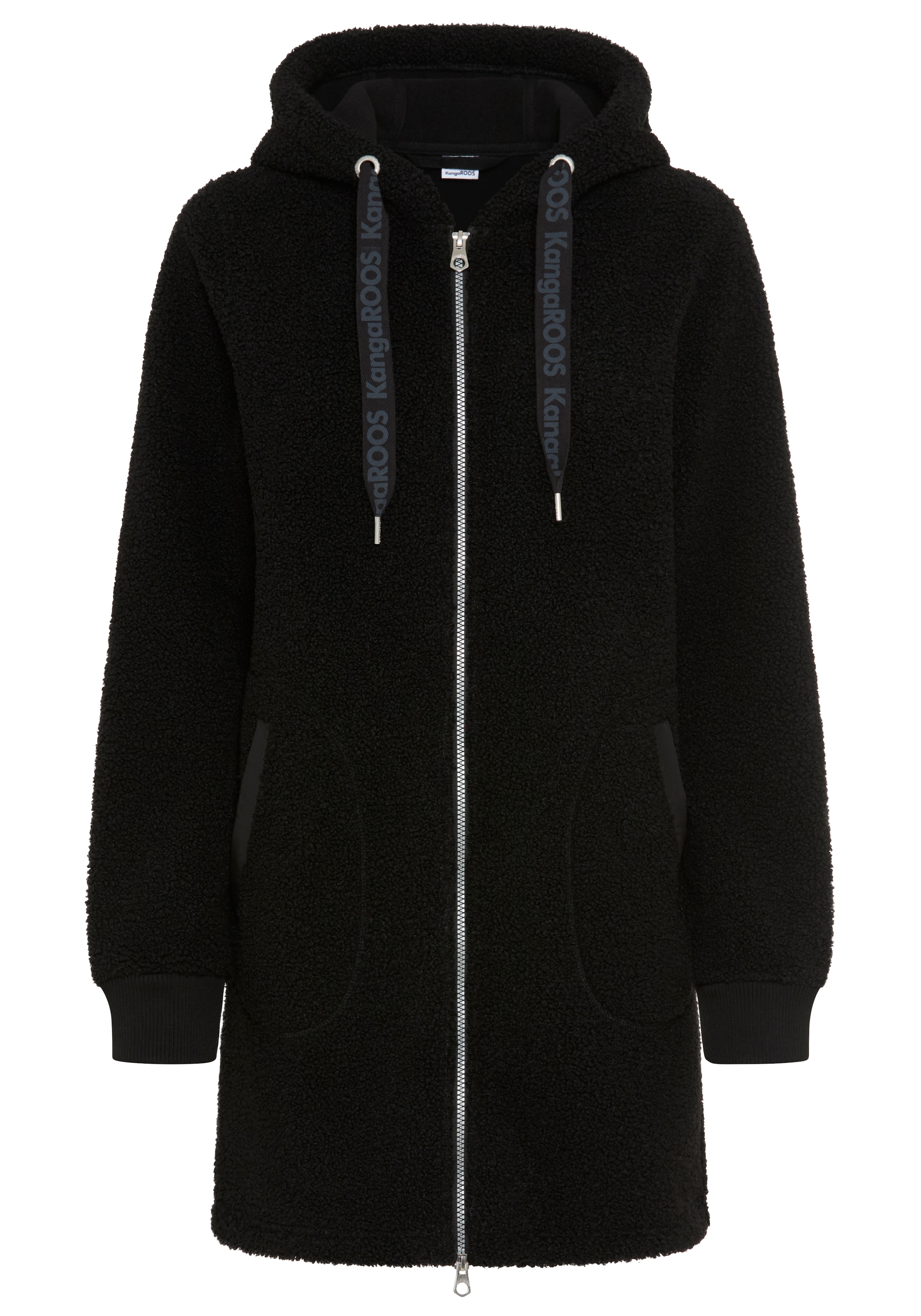KangaROOS Fleecejacke mit Kapuze mit körpernaher Passform, ca. Mitte Oberschenkel Länge