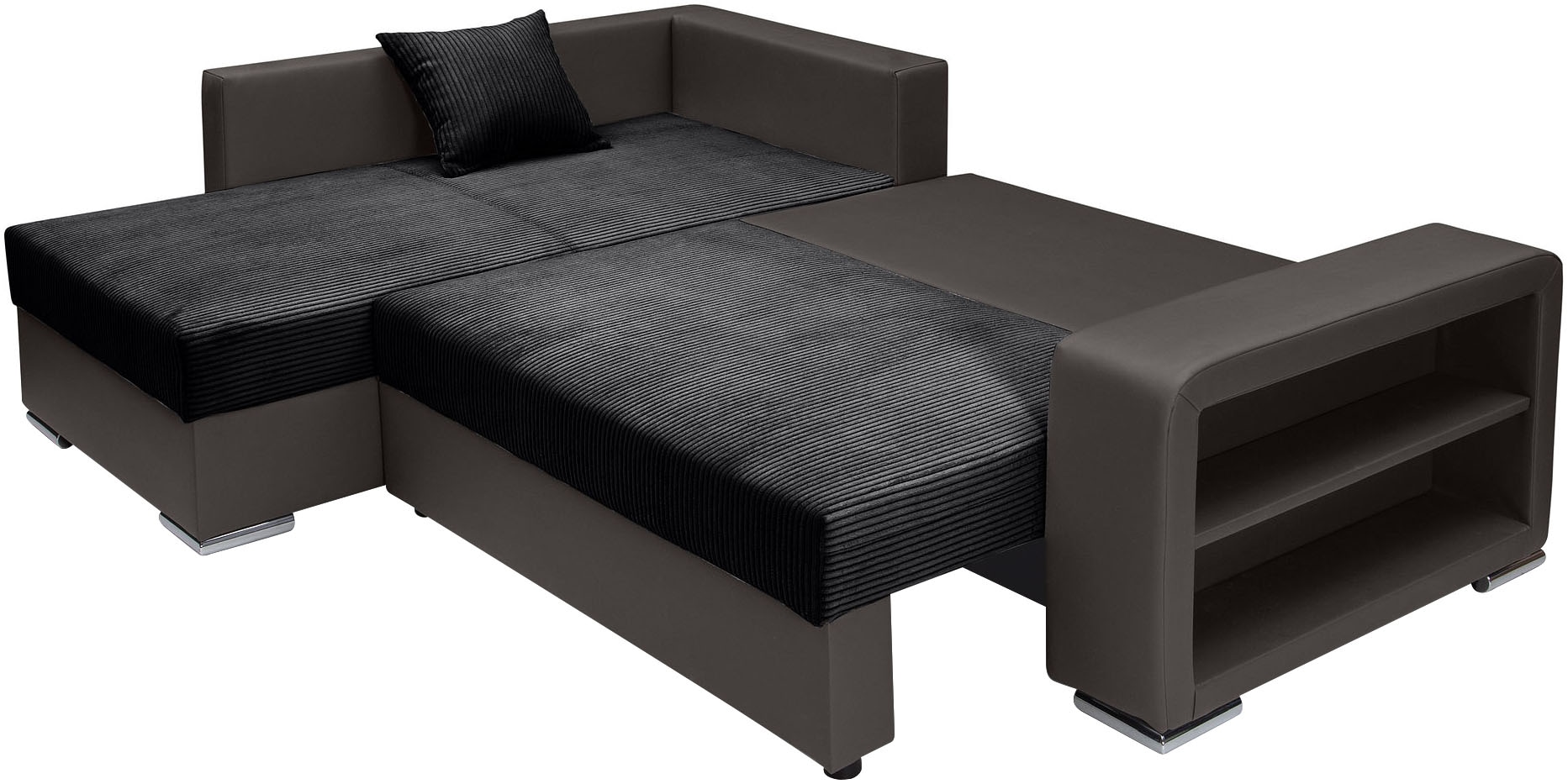 COLLECTION AB Ecksofa »L-Form«, Regalarmlehne mit LED RGB Beleuchtung,Bettfunktion und Bettkasten