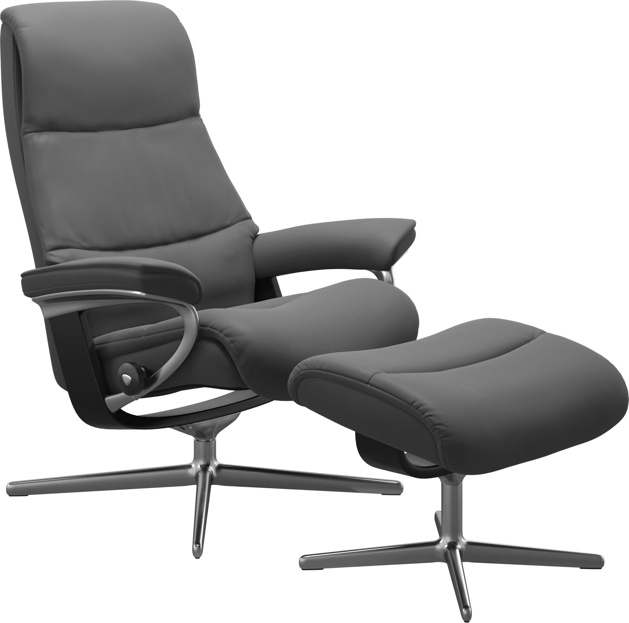 Stressless® Relaxsessel »View«, (Set, Relaxsessel mit Hocker), mit Hocker, mit Cross Base, Größe S, M & L, Holzakzent Schwarz