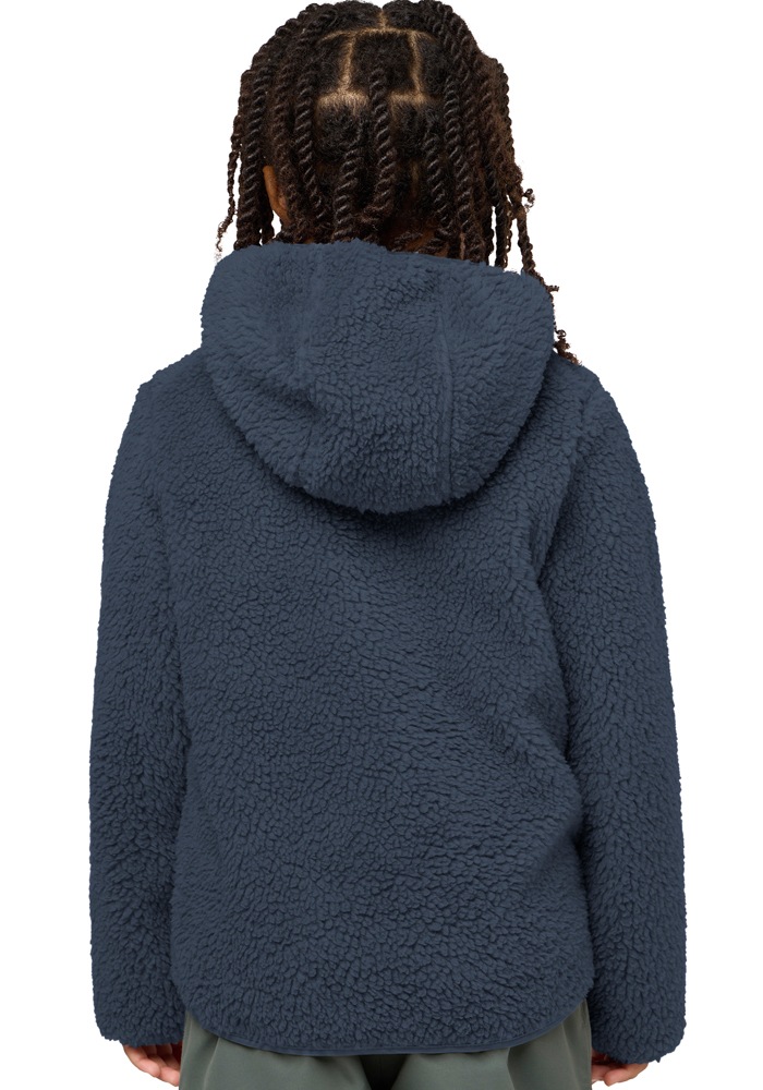 Fleecejacke JACK WOLFSKIN "ICE CURL HOOD JACKET K", Kinder, Gr. 92, blau (midnight sky), Fleece, Obermaterial: 100% Polyester, normal, hoch geschlossener Ausschnitt, eingesetzt eingefasste Kante, Jacken Fleecejacke, Übergangsjacke mit Kapuze, mit Brusttas 2