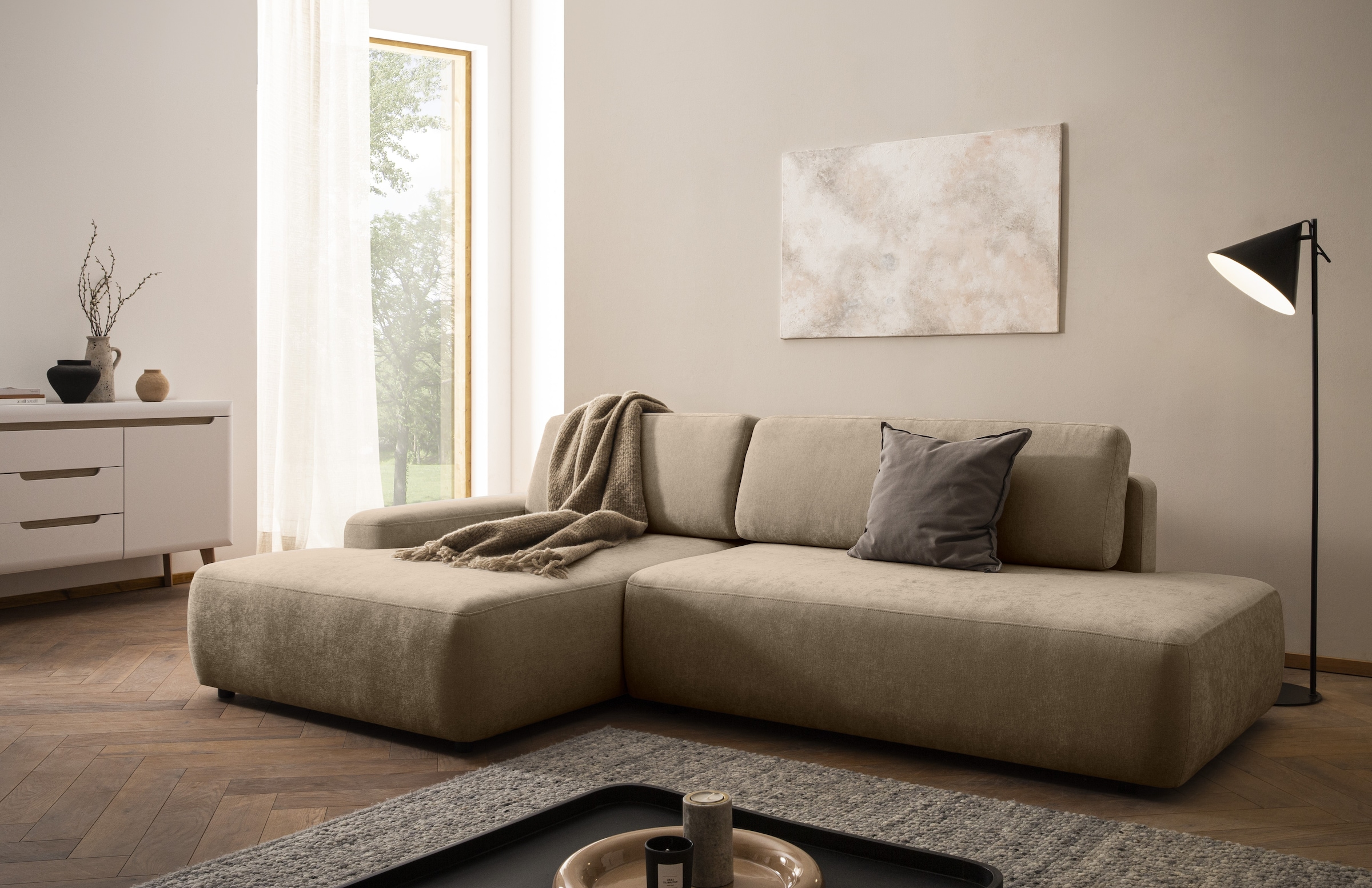INOSIGN Ecksofa "TORGE, Schlafsofa Cord, Samtvelours u. Strukur fein, Couch günstig online kaufen