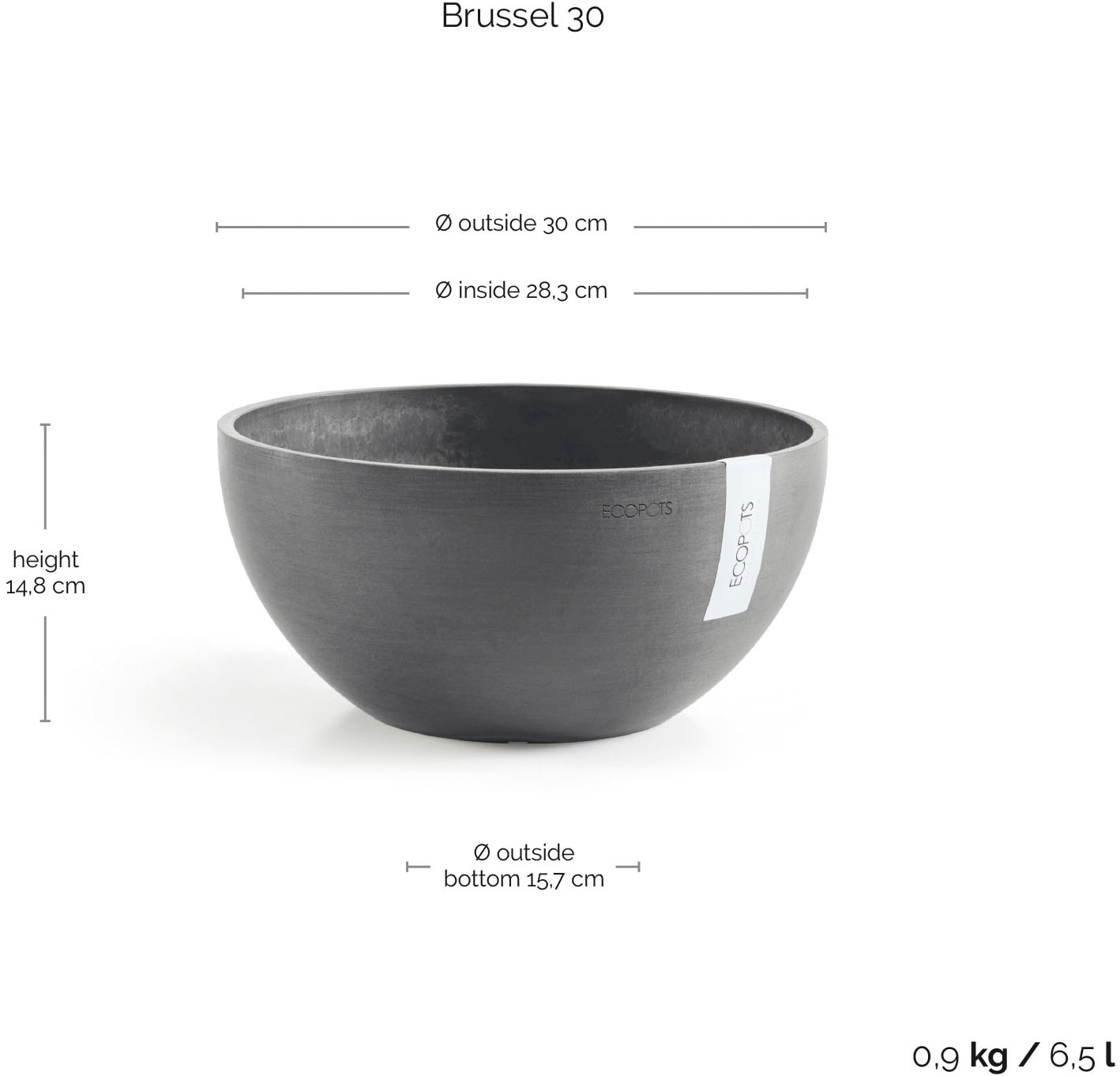 ECOPOTS Blumentopf »BRUSSELS Grey« BxTxH: 30x30x14 cm