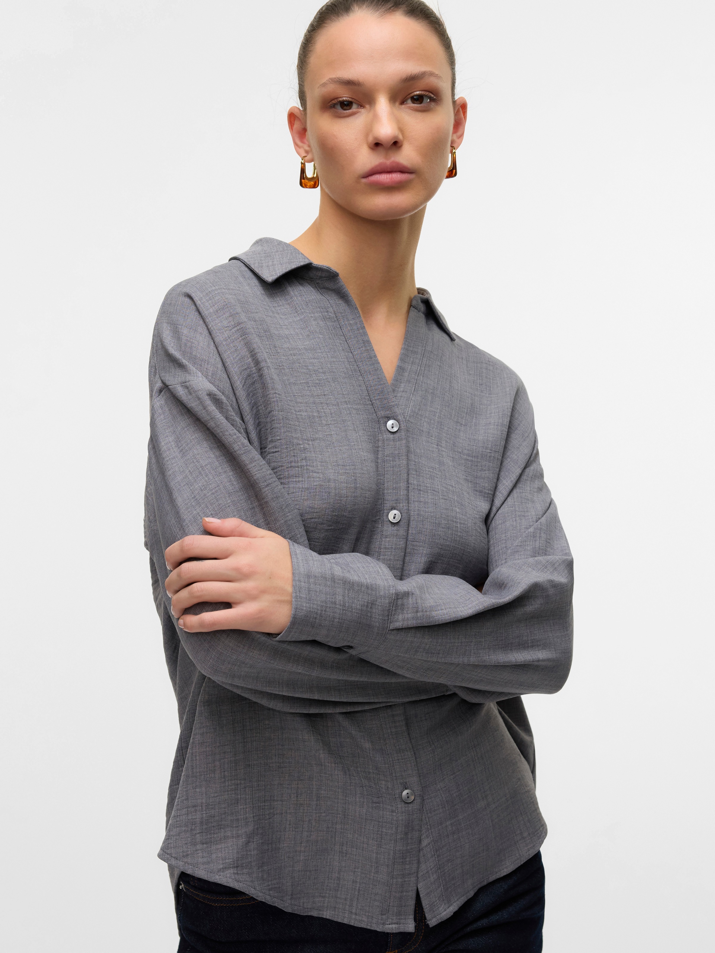 Vero Moda Langarmbluse "VMMELANEY QUEENY LS SHIRT WVN NOOS" Kunstfaser, loo günstig online kaufen