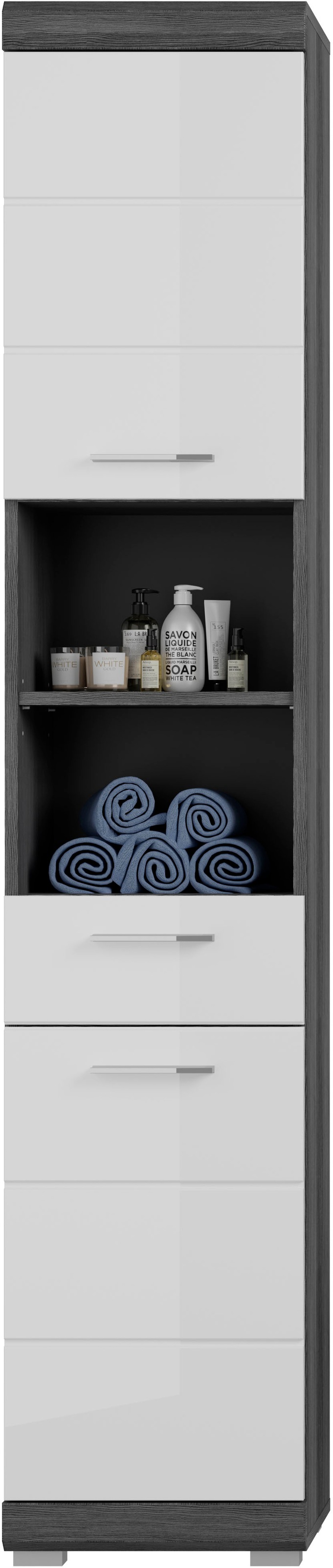 INOSIGN Badmöbel-Set »Siena, 4 teilig, bestehend aus:«, (Set, 4 St.), Hochschrank, Waschbeckenunterschrank, Badspiegel, Hochschrank breit