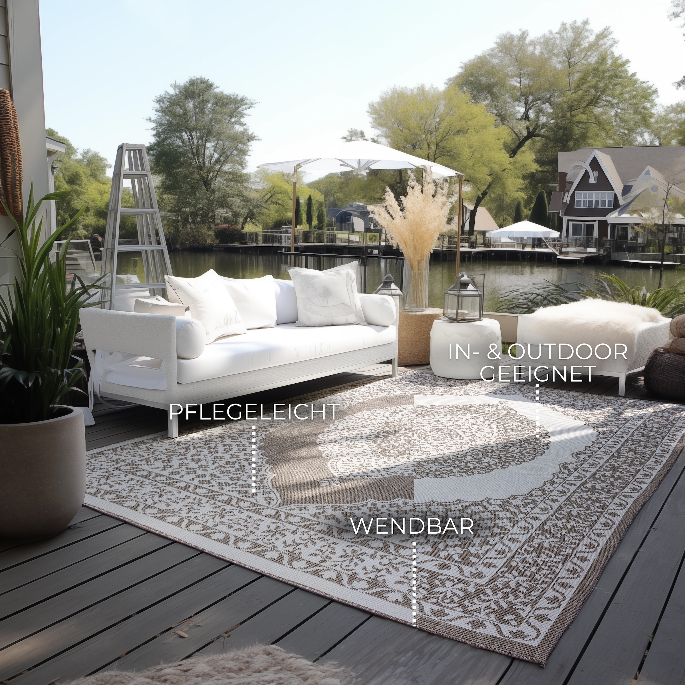 ELLE DECORATION Teppich »Meekly Wendeteppich«, rechteckig, 5 mm Höhe, Flachgewebe, In-& Outdoor, Modern, beidseitig, Balkon, Wohnzimmer