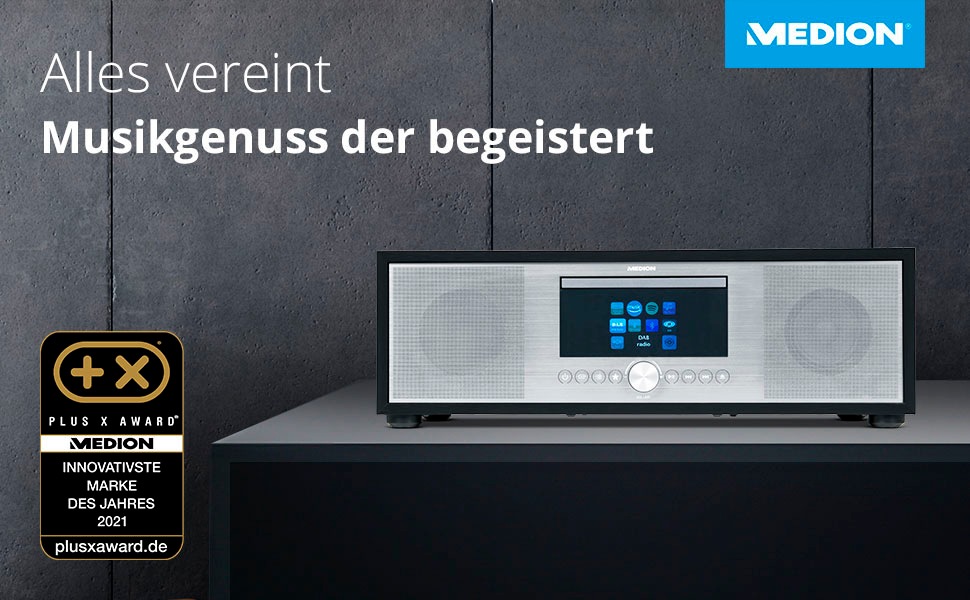Medion® Internet-Radio »All-In-One Audio System LIFE® P-Serie«, (Bluetooth-LAN (Ethernet)-WLAN Internetradio-Digitalradio (DAB+)-UKW mit RDS-FM-Tuner 80 W)
