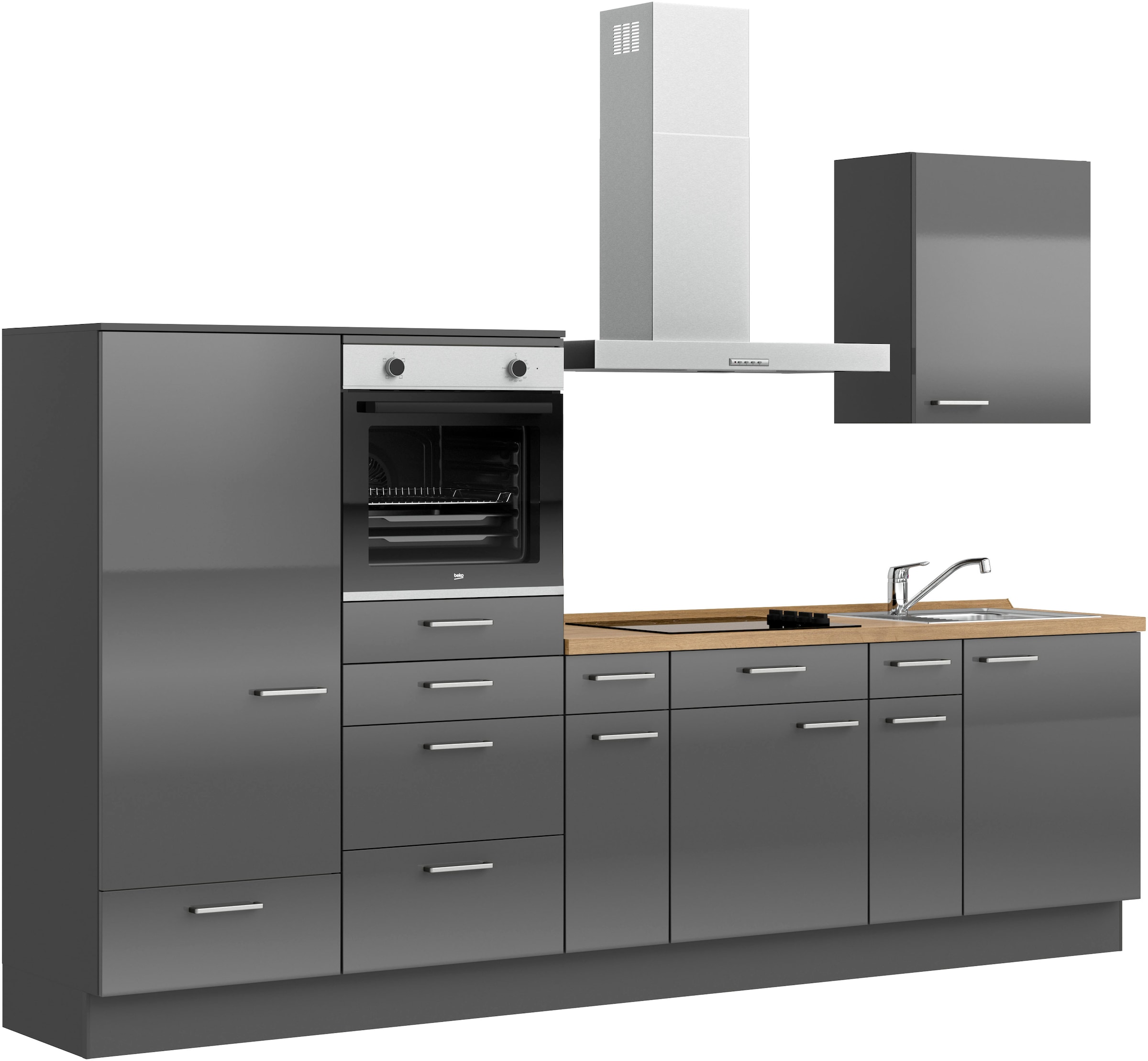 nobilia® Küchenzeile »"Flash I"« vormontiert, Ausrichtung wählbar, Breite 300 cm, wahlw. mit E-Geräten