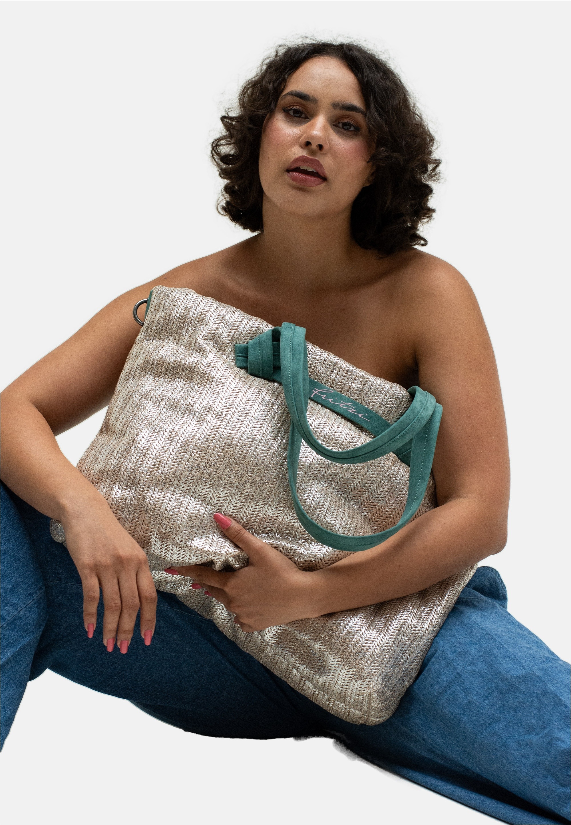 Fritzi aus Preußen Henkeltasche »Cloud Shopper Big Limited Painted Straw« im coolen Look mit metallischem Finish