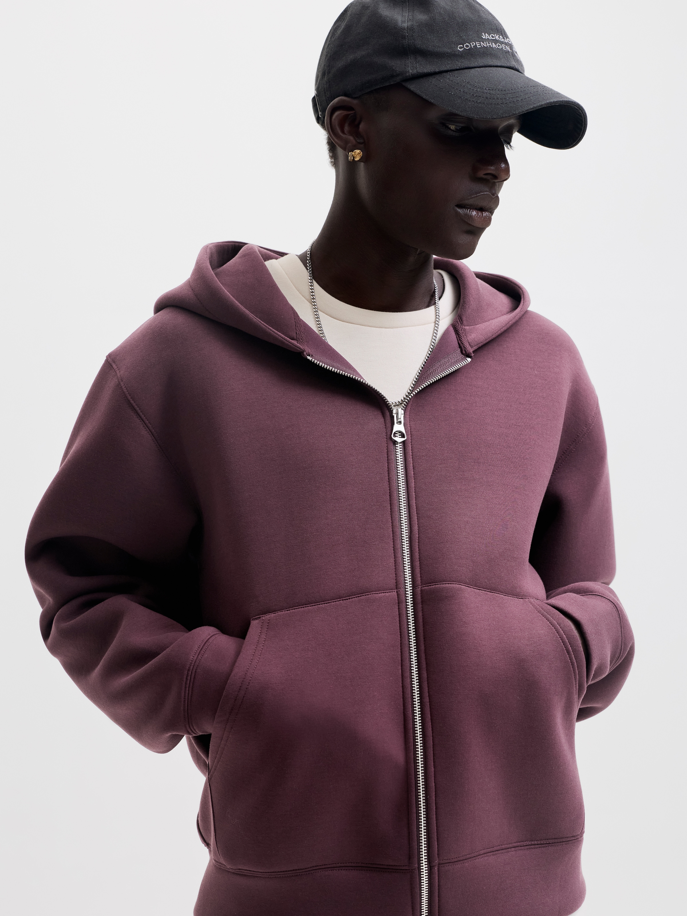 Jack & Jones Kapuzensweatjacke »JCOLEGACY SWEAT SCUBA ZIP HOOD NOOS« Materialmix, loose fit