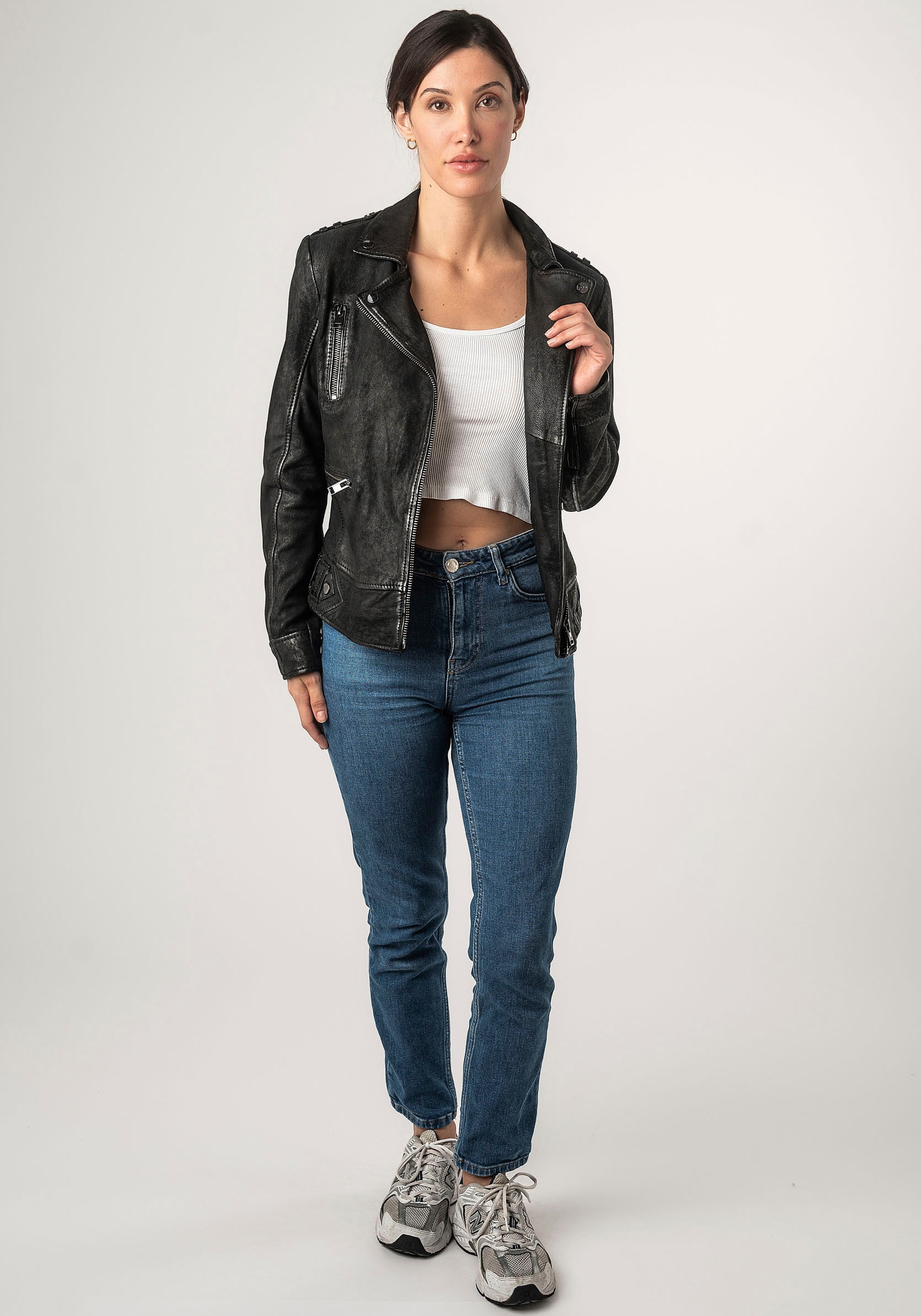 Mauritius Lederjacke »2Wtashi«, mit Schulterklappen, mit Nieten, mit Zipper-Taschen