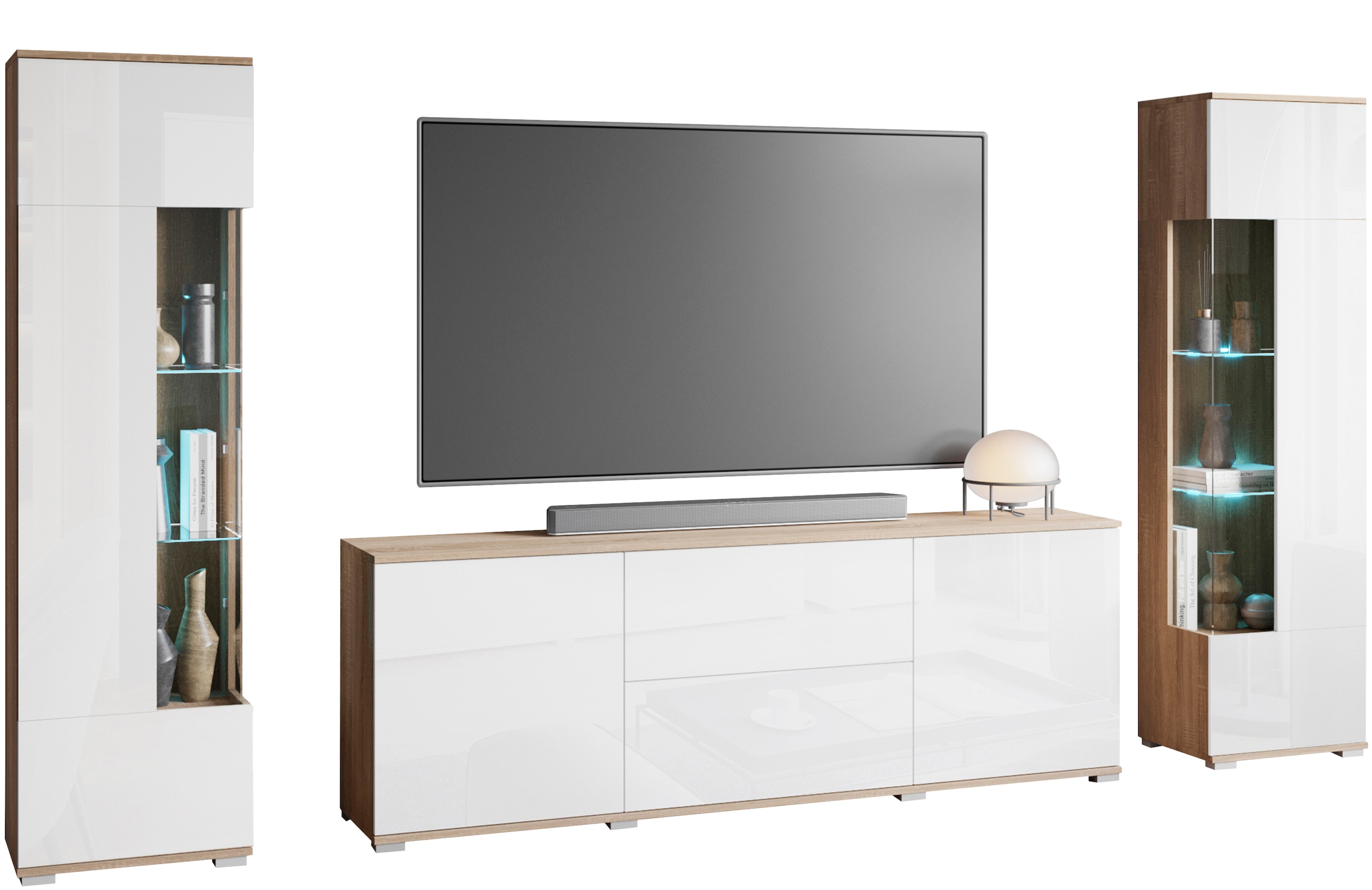 INOSIGN Wohnwand "KENIA", (Komplett-Set, 3 St.), Vitrinen mit Eckverglasung günstig online kaufen