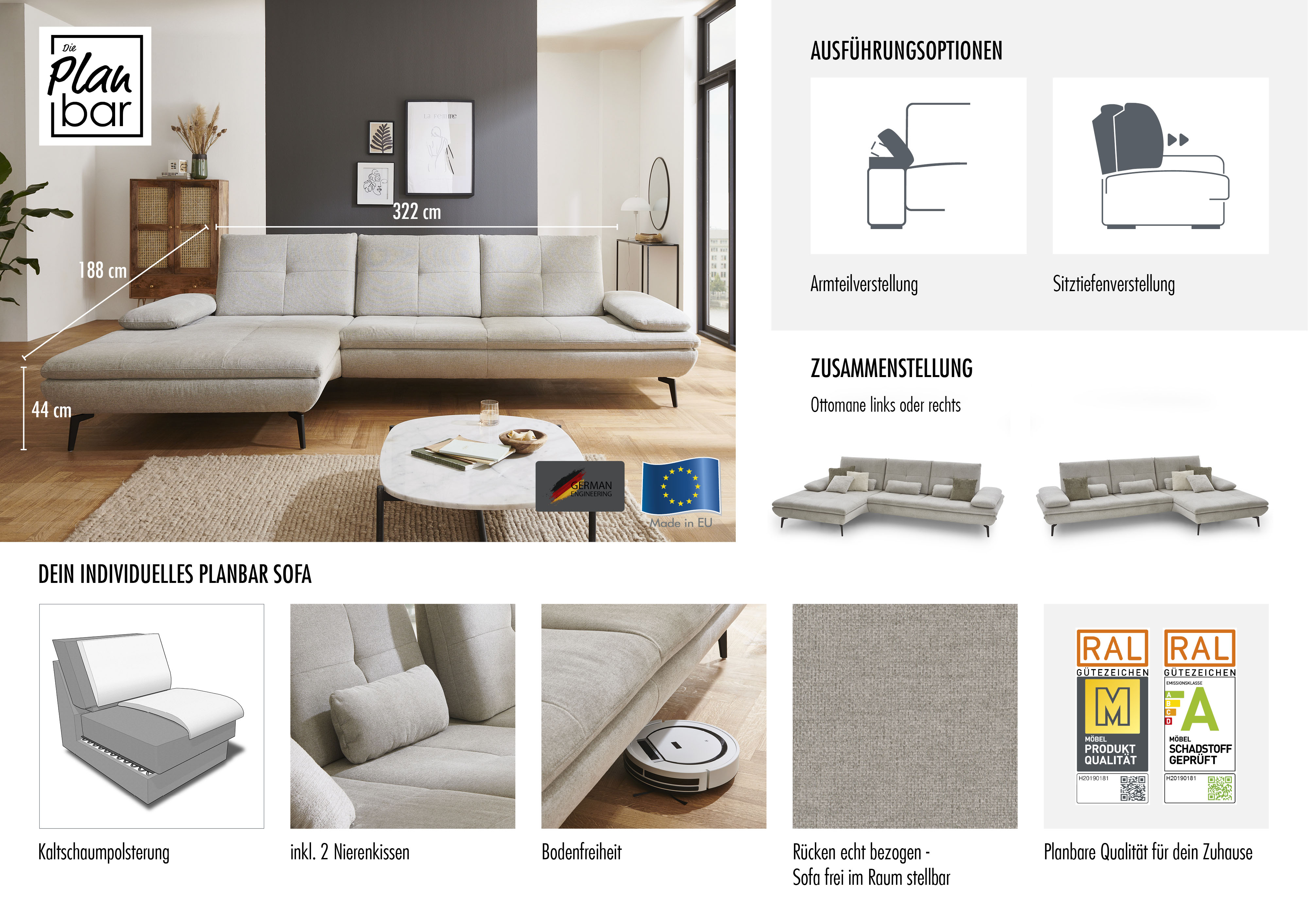 Thumbnail - Die PlanBar Ecksofa "MP-IN23002 L-Form", (2 St.), wahlweise mit Armteil- und Sitztiefenverstellung