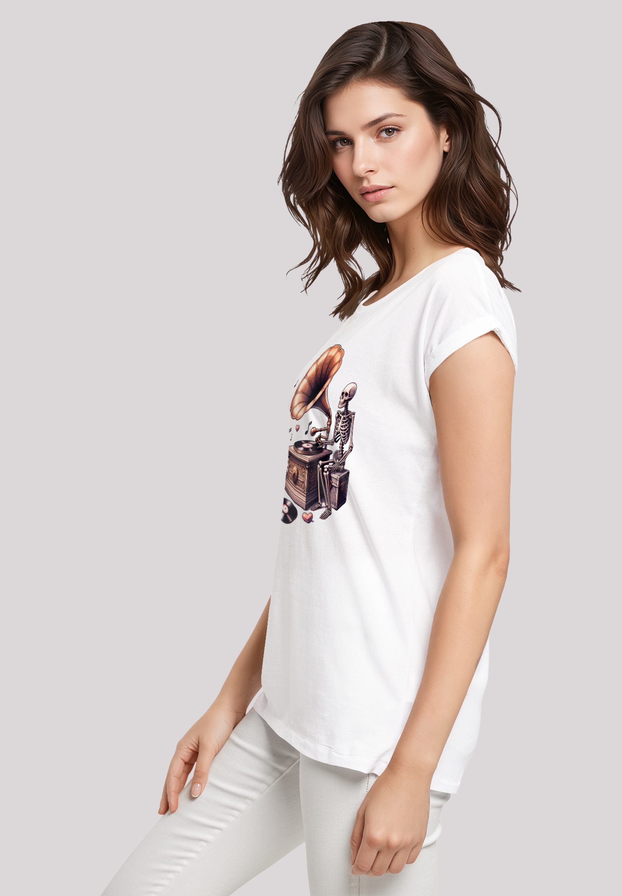 F4NT4STIC T-Shirt »Gothic Skeleton Vintage Plattenspieler«, Premium Qualität