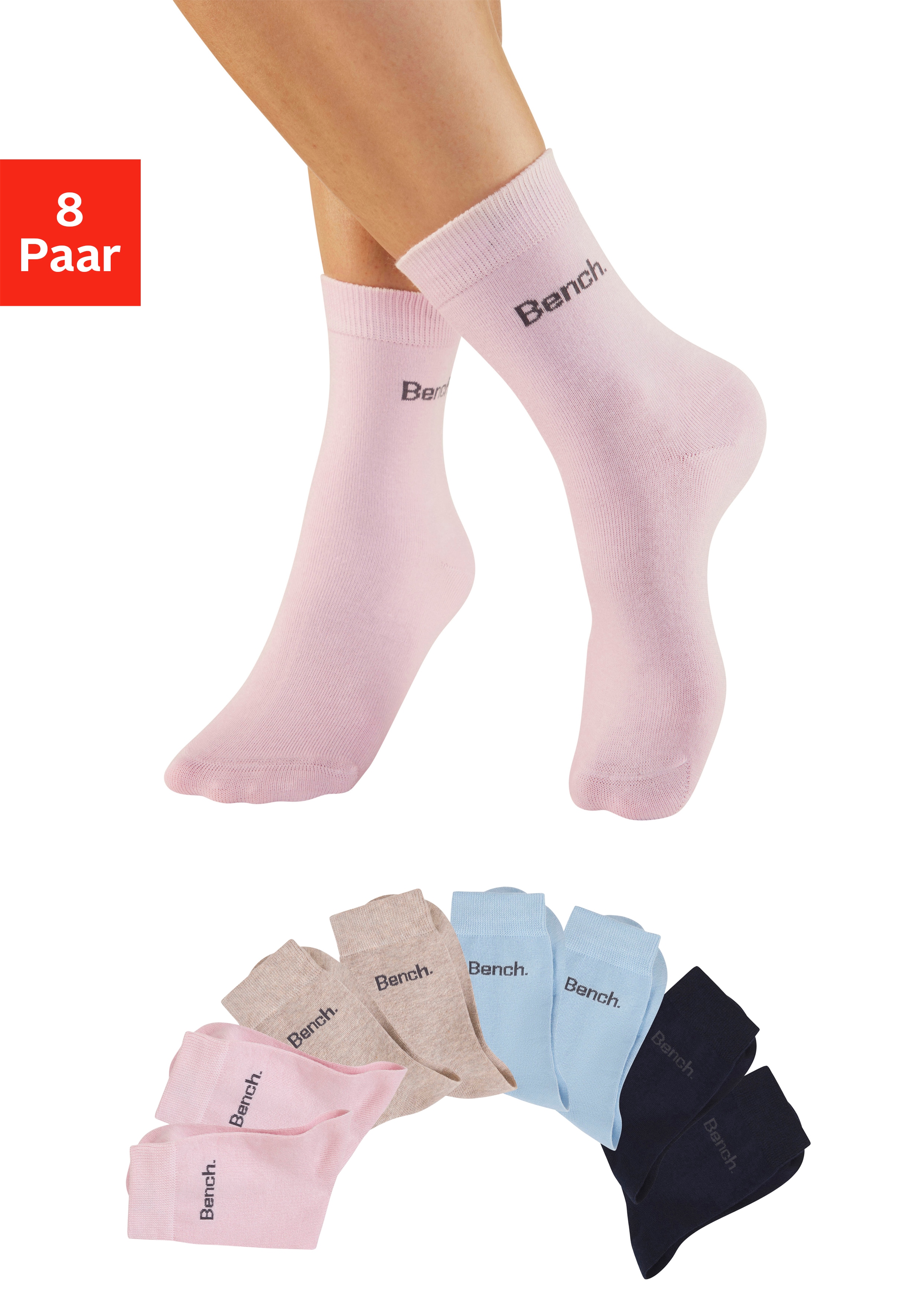 Bench. Basicsocken "Damen Logosocken" Packung, 8 Paar tlg. klassisch mit Baumwolle