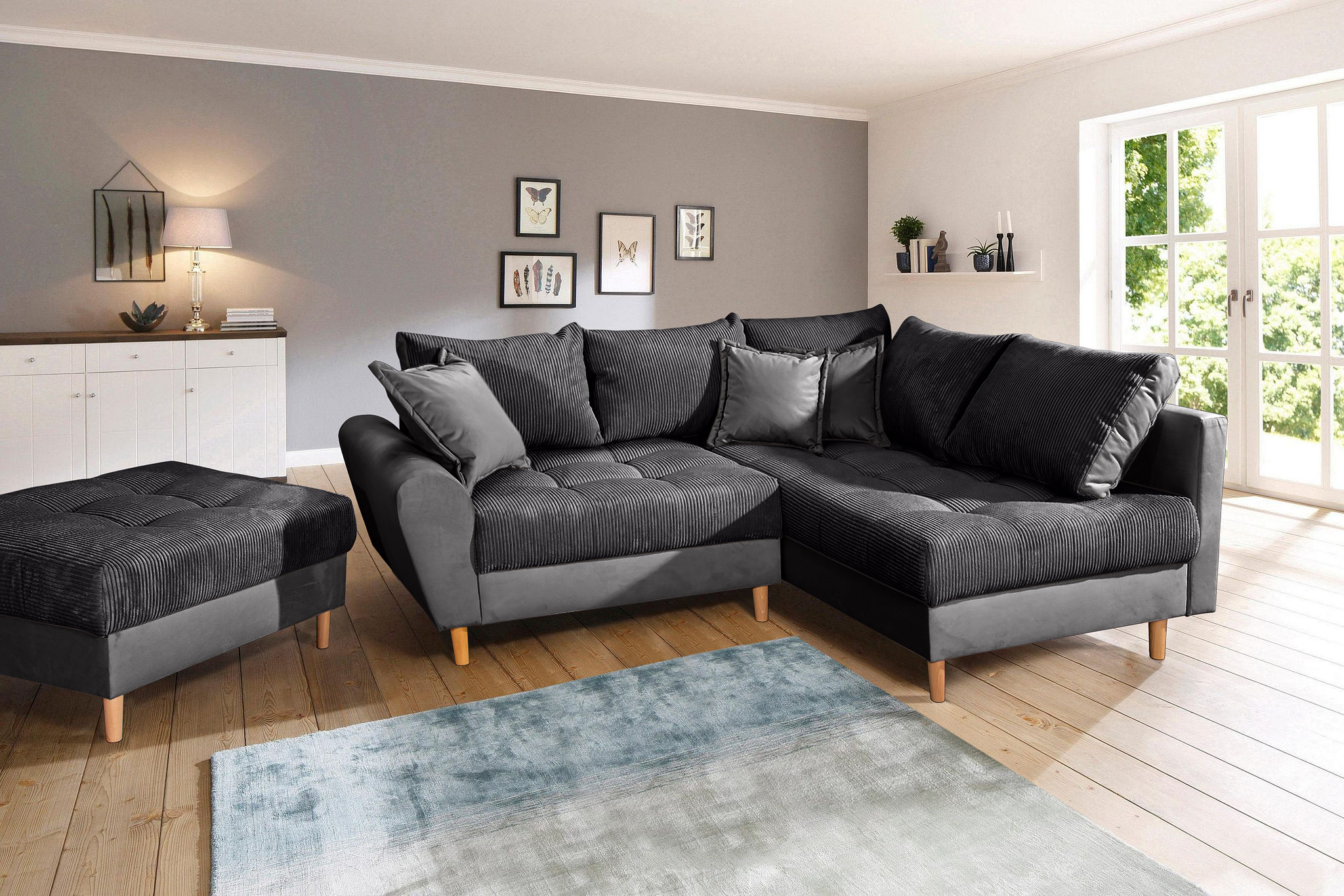 Home affaire Ecksofa "Rice L-Form, B: 223 cm - OTTO. Verlässliche Qualität." Set: Sofa & Hocker, 3 Zierkissen, Federkern