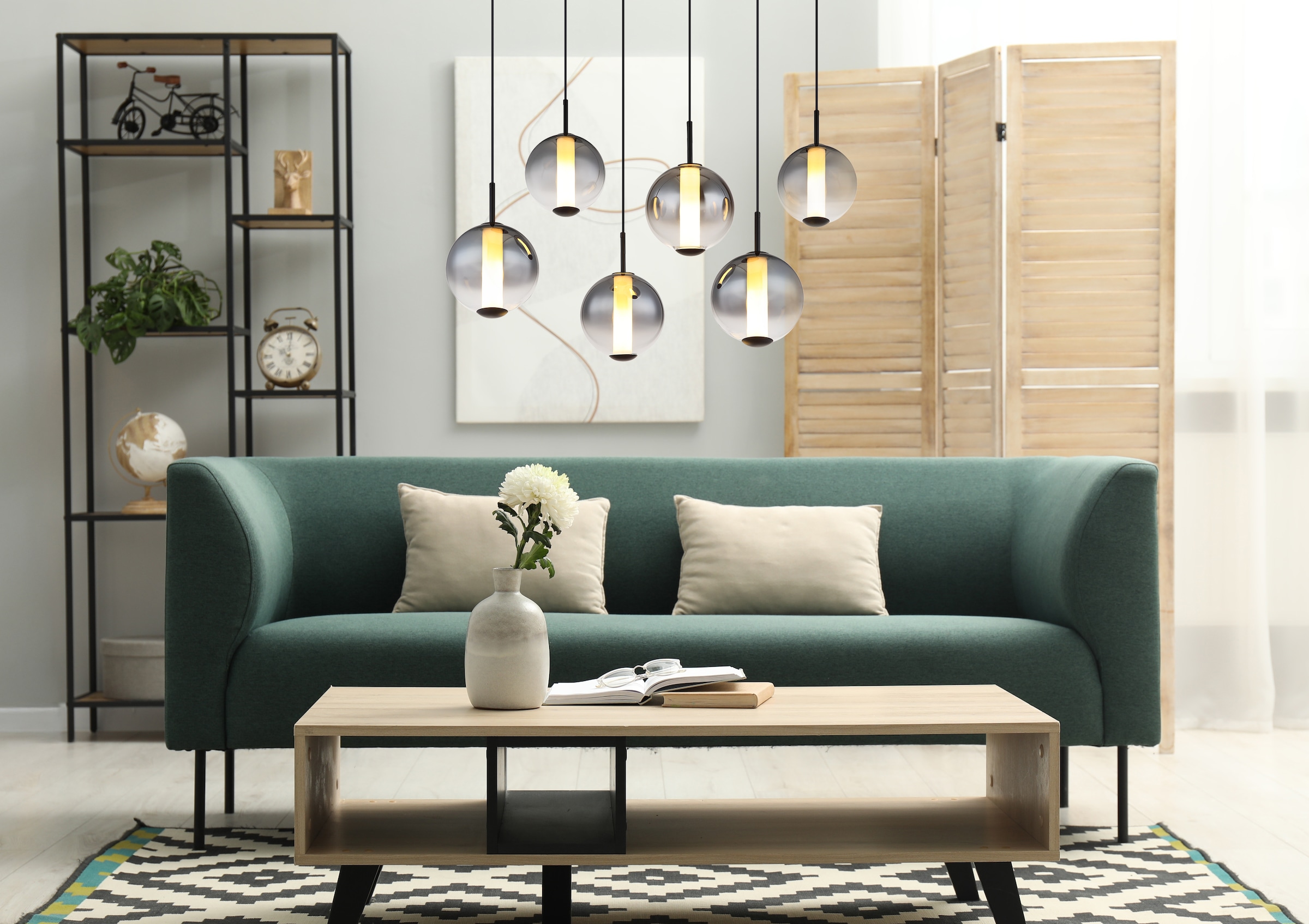GLOBO LIGHTING Hängeleuchte »LACY« LED-Modul 1 Stk. Warmweiß Hängeleuchte Schwarz, Glaskugeln Rauch/Opal, LED 78W
