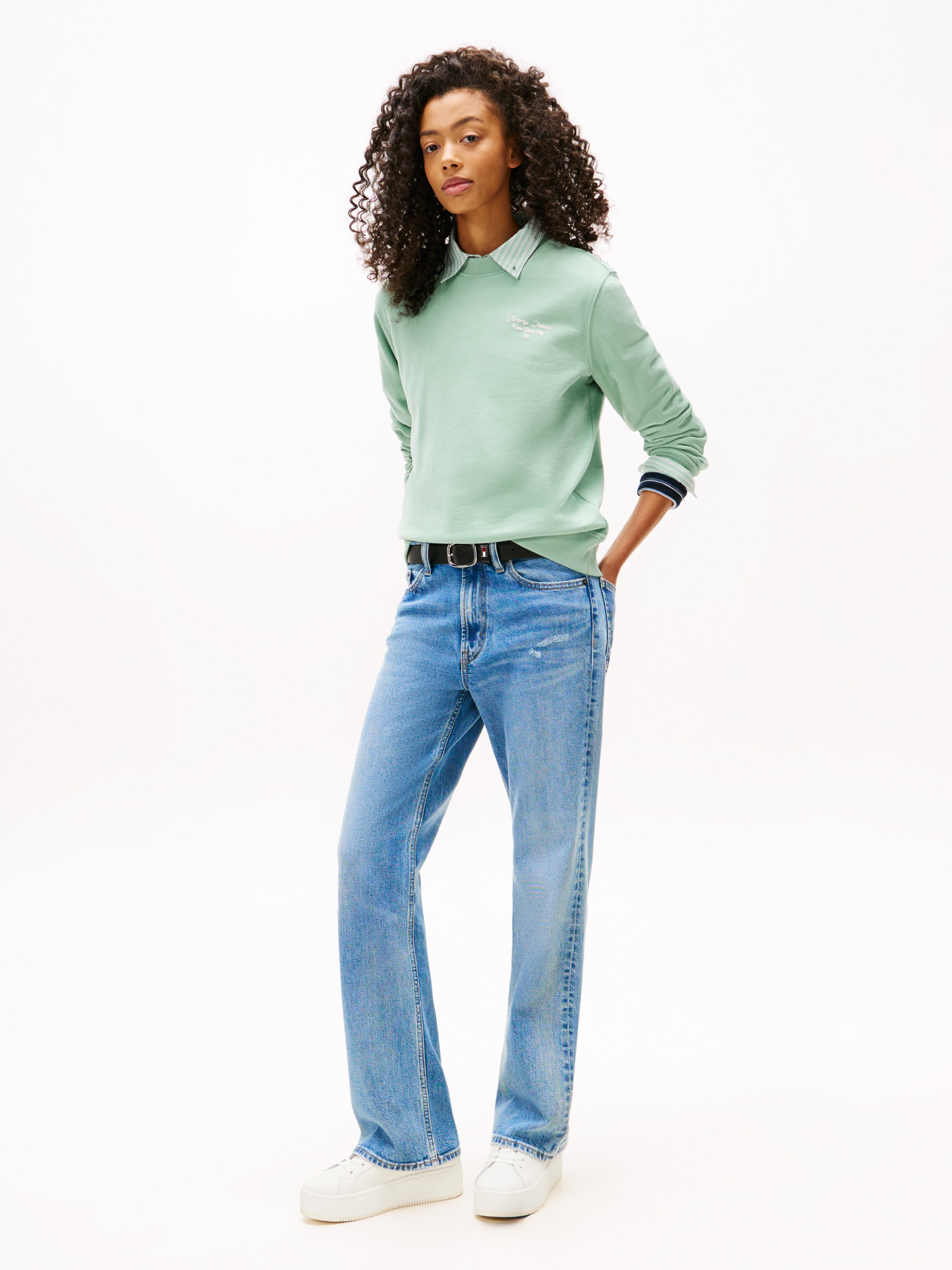 Tommy Jeans Plateausneaker »TJW FLATFORM PEARLIZED SNEAKER«, Freizeitschuh, Halbschuh, Schnürschuh mit weichem Schaftrand
