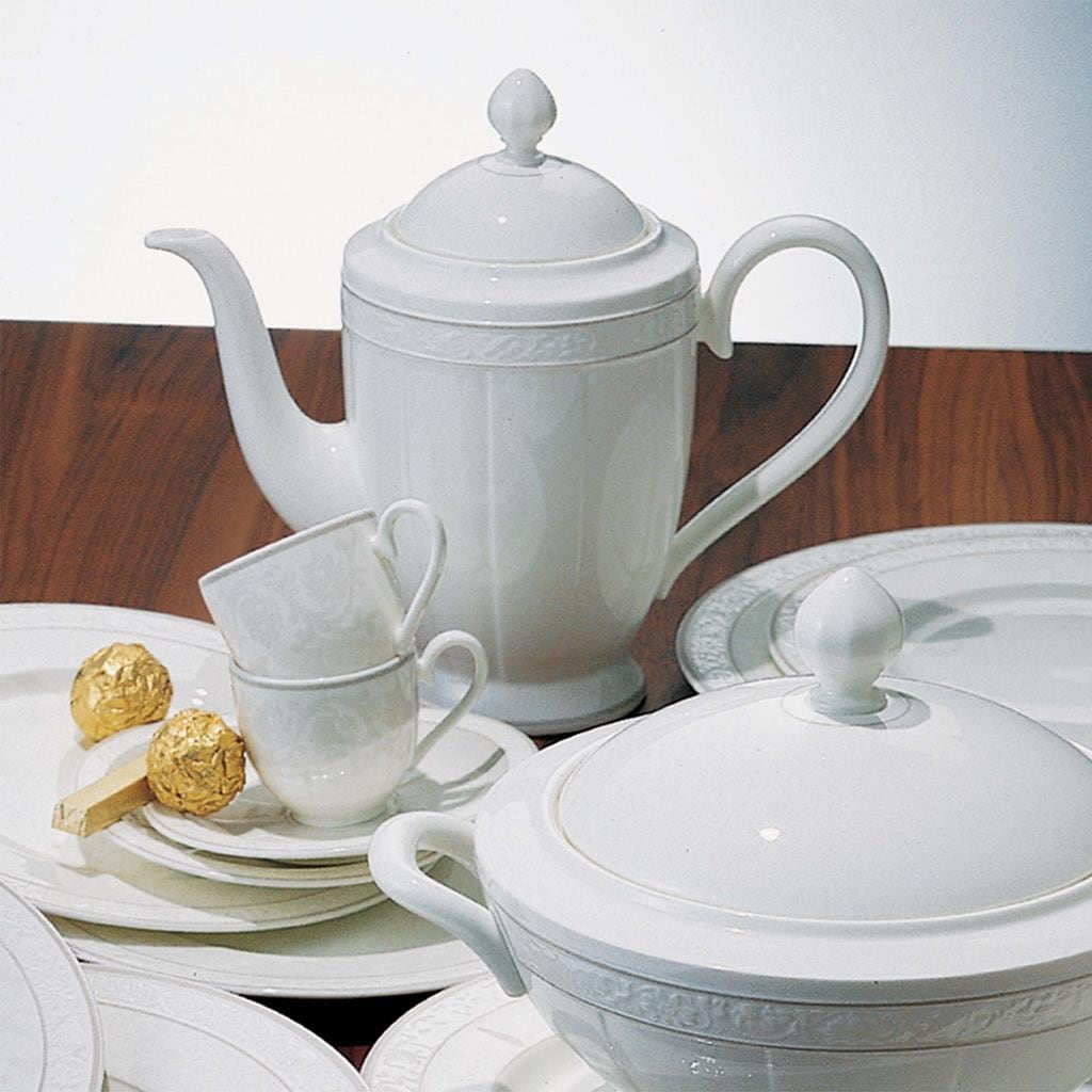 Villeroy & Boch Espressotasse »Espressotasse mit Untertasse Gray Pearl 70 ml weiß« Spülmaschinengeeignet, Mikrowellengeeignet
