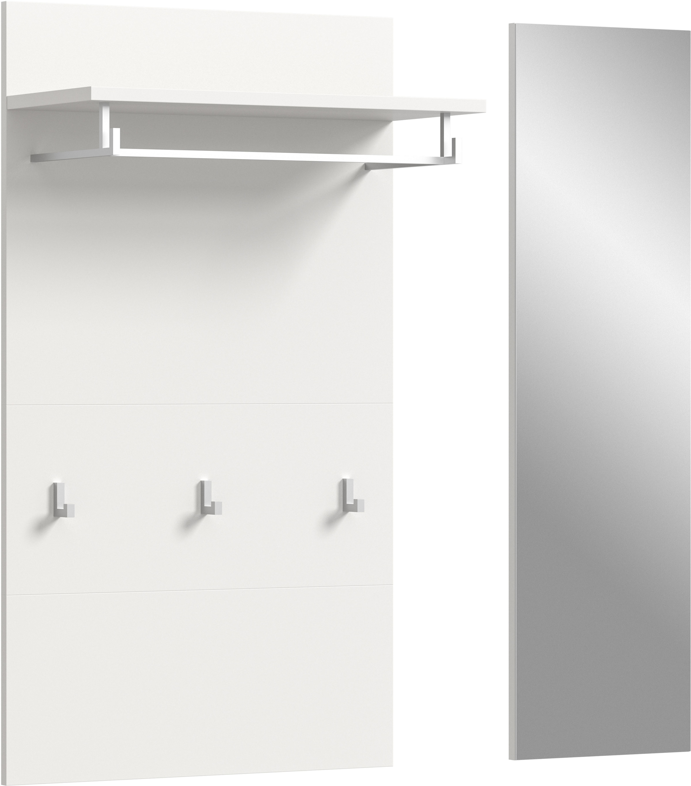 OTTO home Garderobenpaneel "AOSTA, 2 teilig, inkl. Spiegel, 3 Haken, Ablageboden" in verschiedenen Farbausführungen erhältlich, individuell kombinierbar, 2 Stk. tlg. Paneel, Spiegel, Set, Flurgarderobe, Wandgarderobe, Wandpaneel
