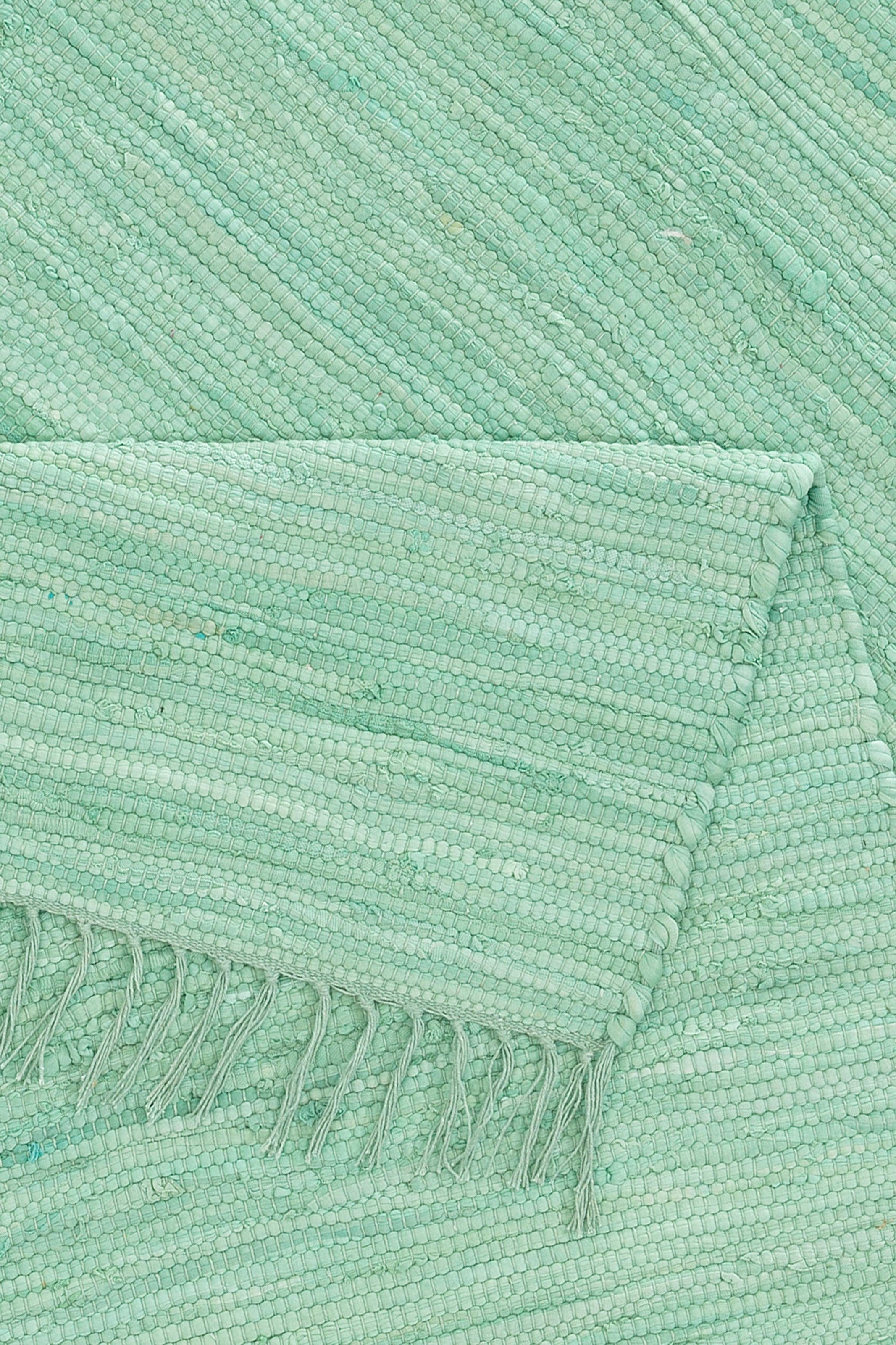 Teppich OTTO HOME "Paul" Gr. 31, grün (mint), B:90cm H:5mm L:160cm, Baumwolle, Teppiche, Teppich, Wendeteppich, Uni, handgewebt, mit Fransen, reine Baumwolle, Läufer 3