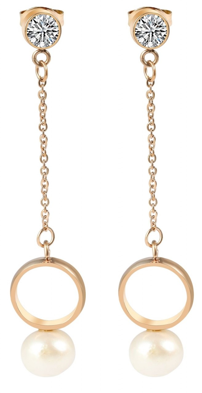 Paar Ohrhänger ADELIA´S "Damen Ohrstecker aus Edelstahl und Strass - Perle", weiß, Ohrringe, Damen, Damen, Edelstahl 2