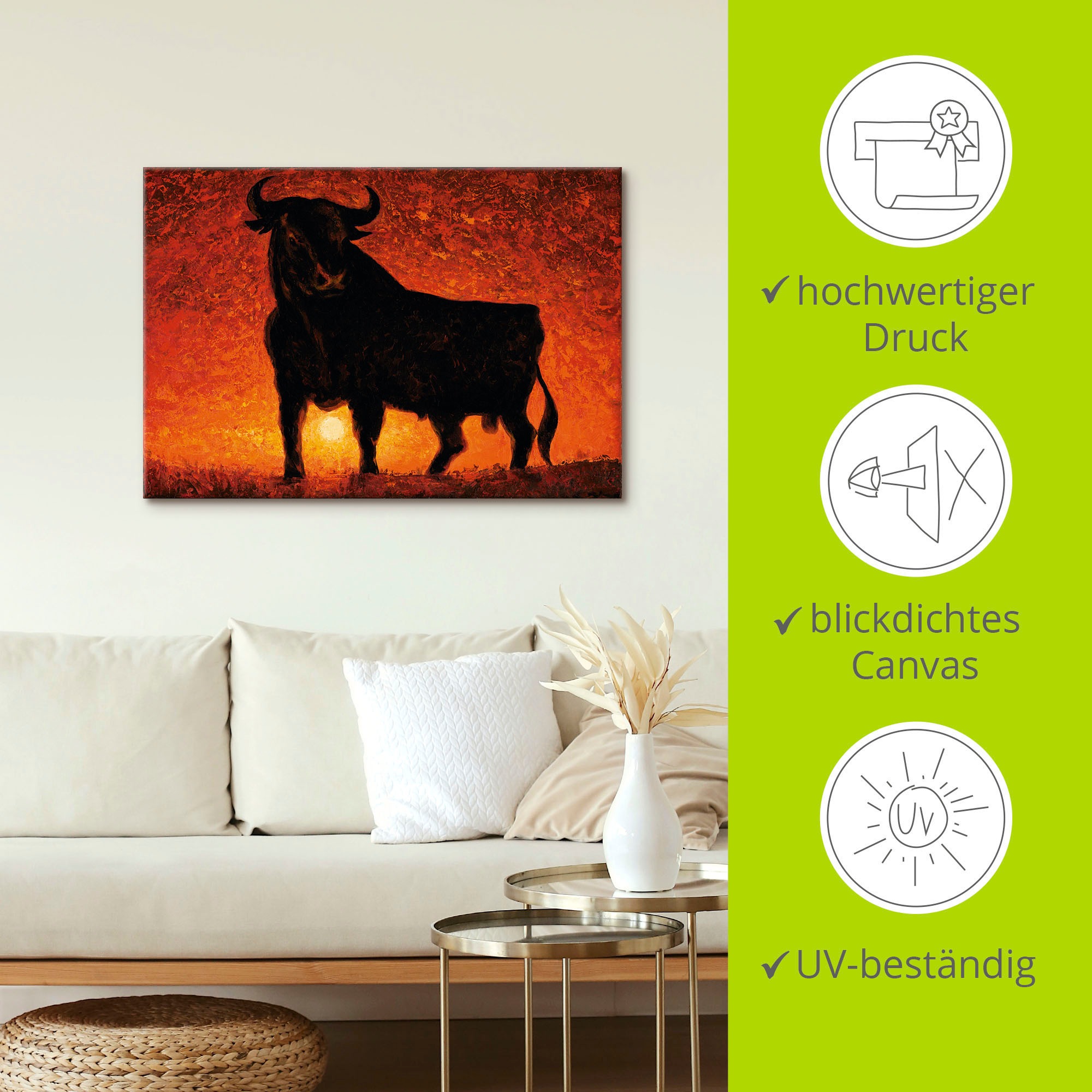 Artland Leinwandbild »Andalusischer Stier«, Wildtiere, (1 St.), auf Keilrahmen gespannt