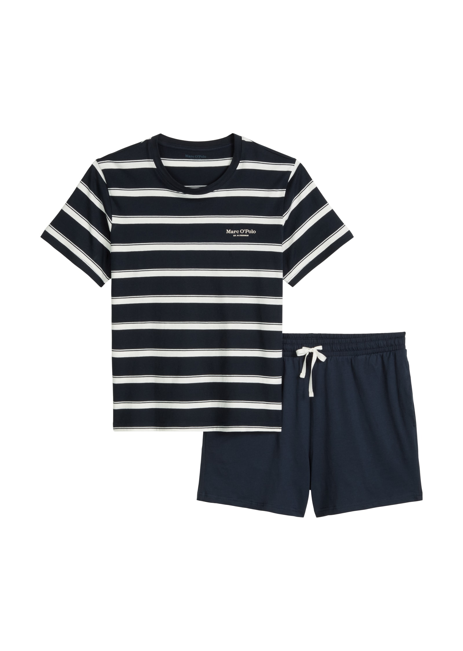 Marc OPolo Shorty "Mix N Match Cotton" 2 tlg. mit gestreiftem Oberteil, Rundhalsausschnitt und kurzem Arm