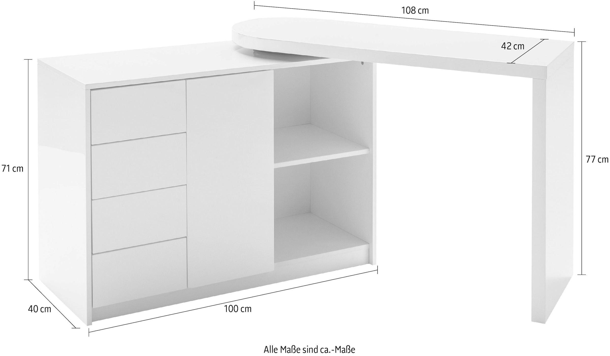| Weiß Regalschrank, MCA Schreibtisch Schwenkbar Hochglanz kaufen BAUR mit »Matt«, furniture Tischplatte