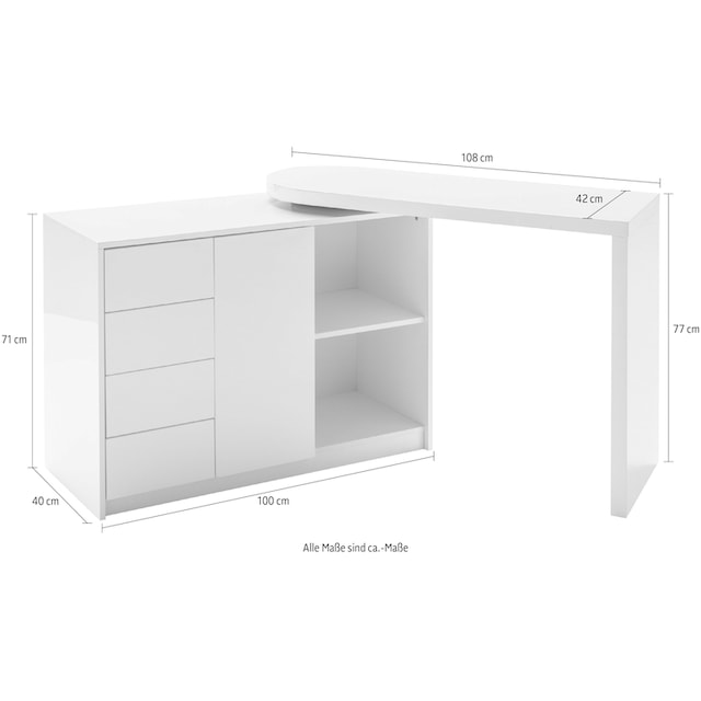 MCA furniture Schreibtisch »Matt«, Weiß Hochglanz mit Regalschrank,  Tischplatte Schwenkbar kaufen | BAUR