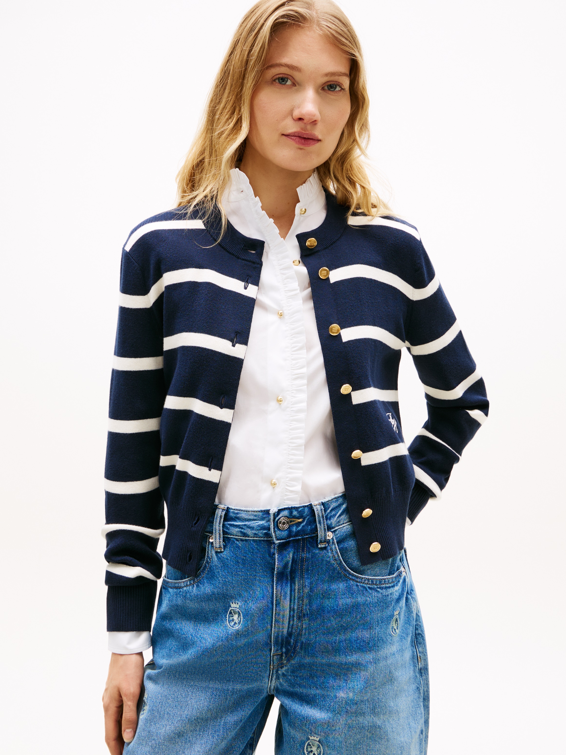 Tommy Hilfiger Strickjacke "CO FULL NEEDLE C-NK CARDI" mit Logo-Stickerei günstig online kaufen