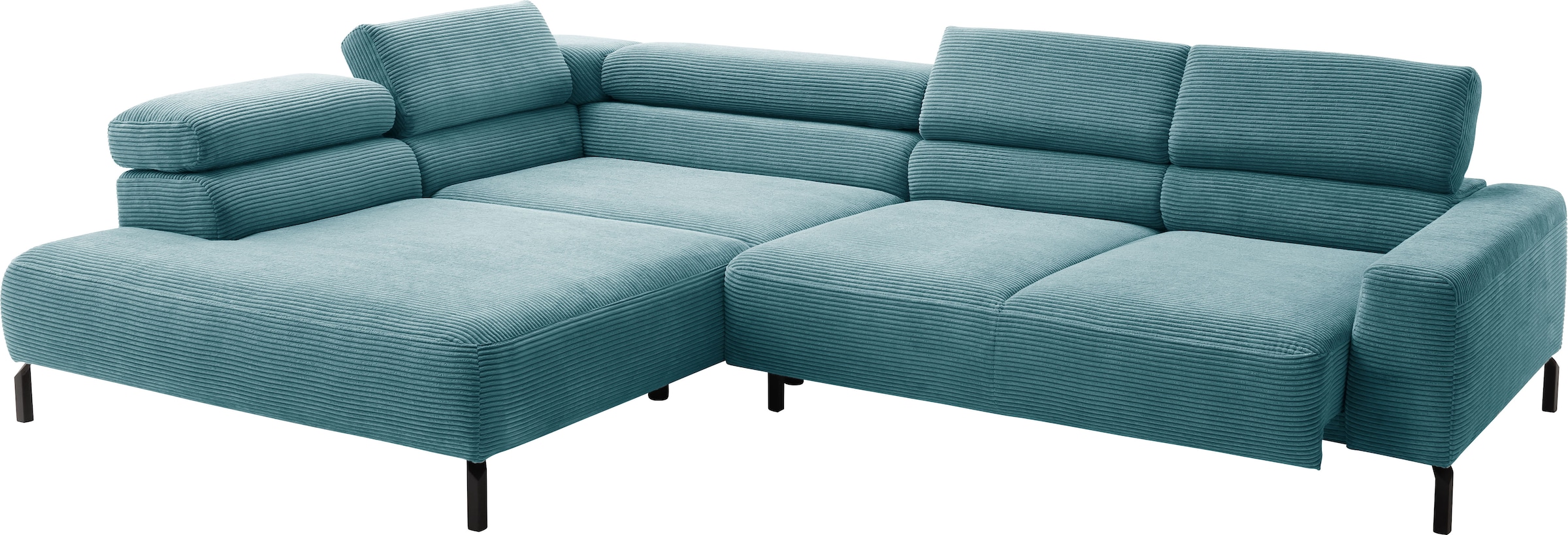 Places of Style Ecksofa »Antonelli, L-Form, inkl. Kopfteilverstellung, Breite 312 cm«, mit elektrischer Sitztiefenverstellung, in Cord, petrol
