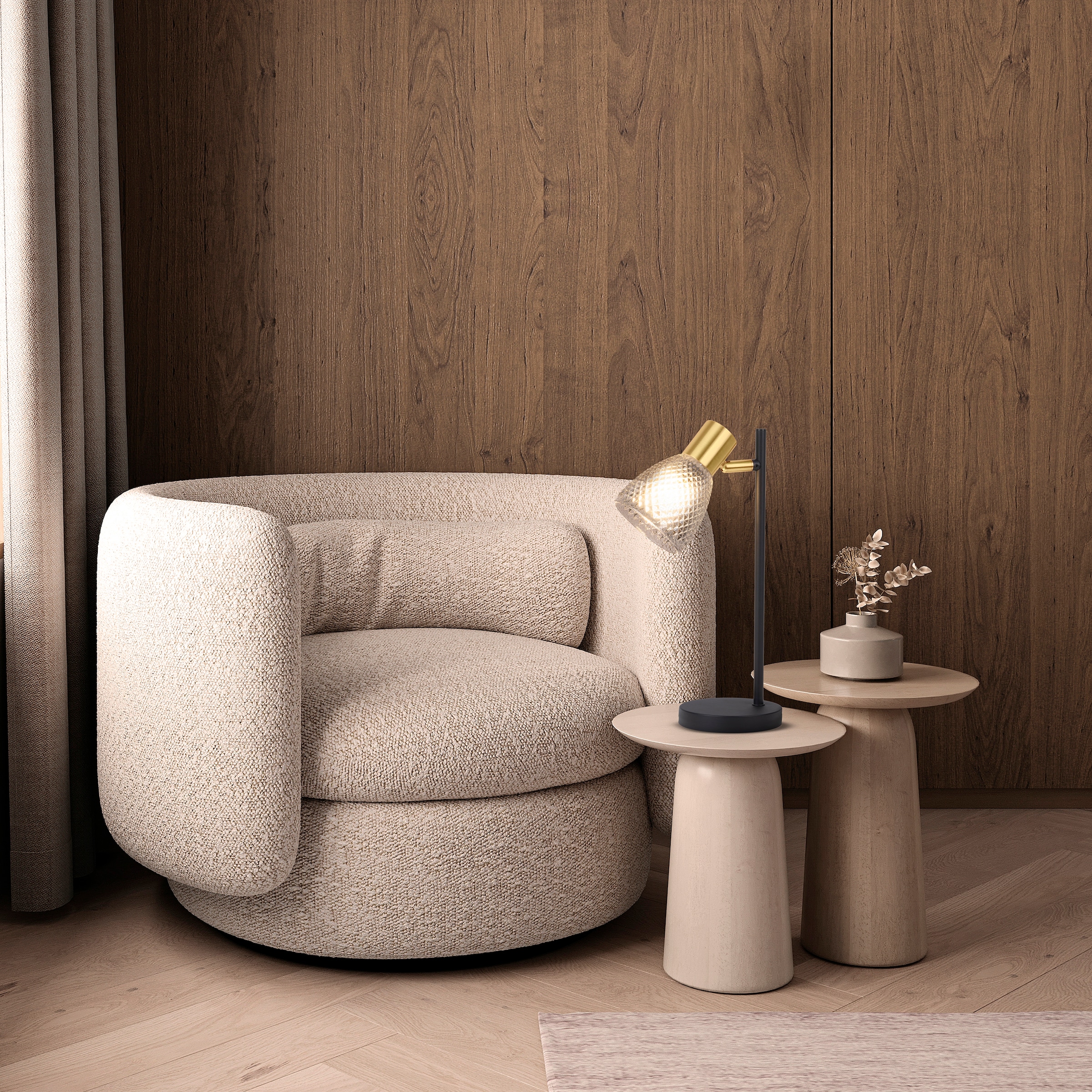 näve Tischleuchte »Lindita« E14 1 Stk. 1er Spot, Relief-Glasschirm smokey, Gestell messing matt, 1x E14 exkl.