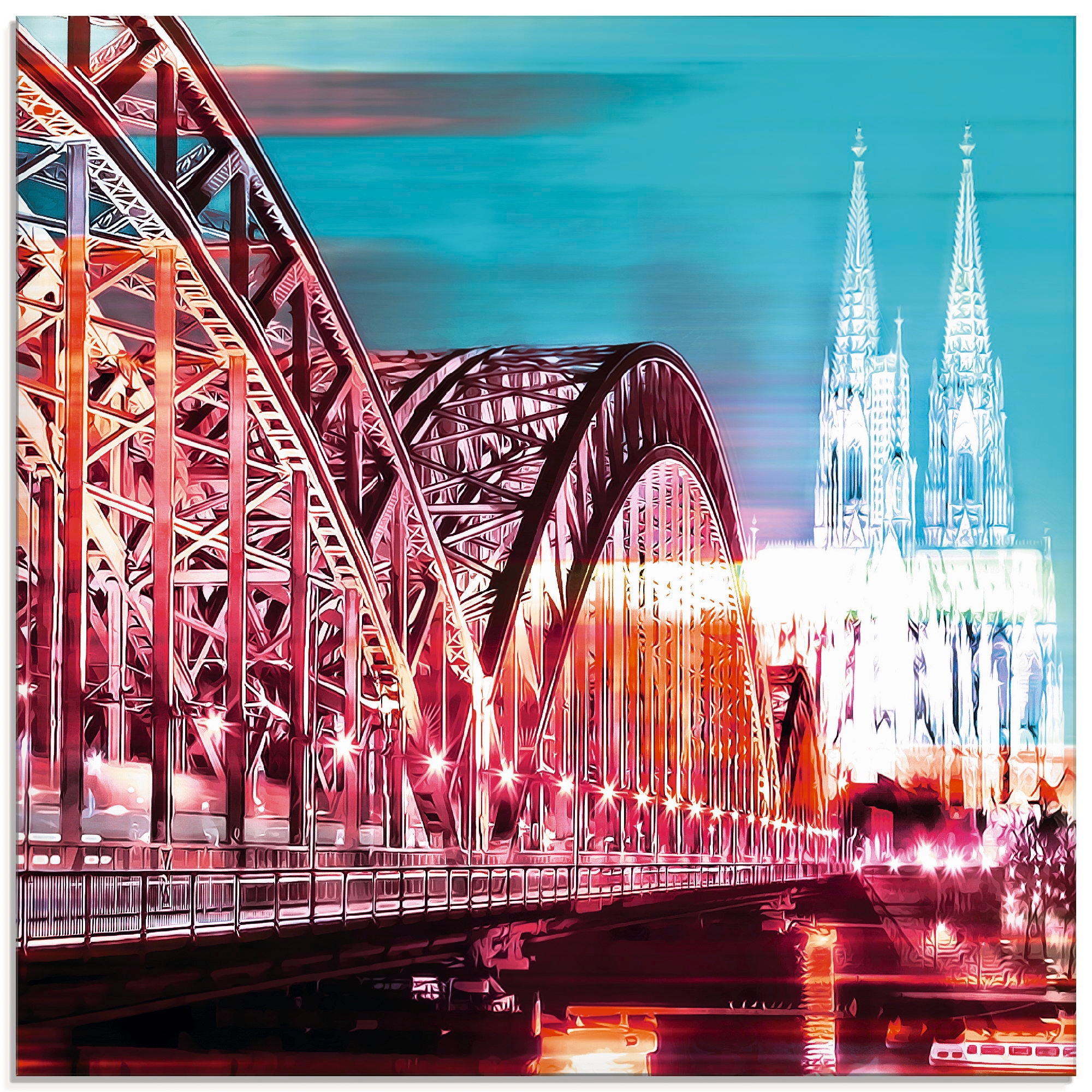 Artland Glasbild "Köln Skyline Abstrakte Collage 13" Brücken 1 Stk. tlg. in verschiedenen Größen