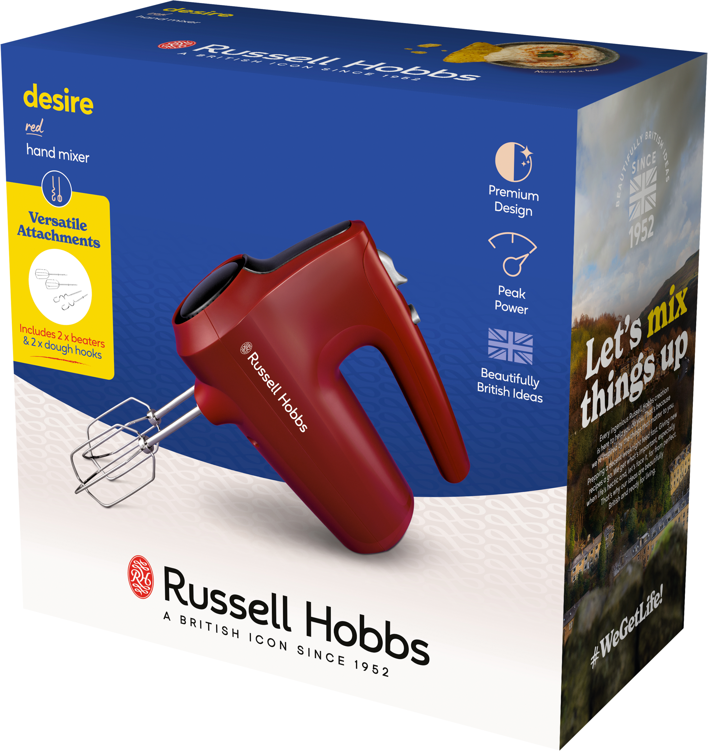 RUSSELL HOBBS Handmixer »Desire 27150-56, spülmaschinenfeste Aufsätze: Knethaken & Quirle«, 185 W, rot